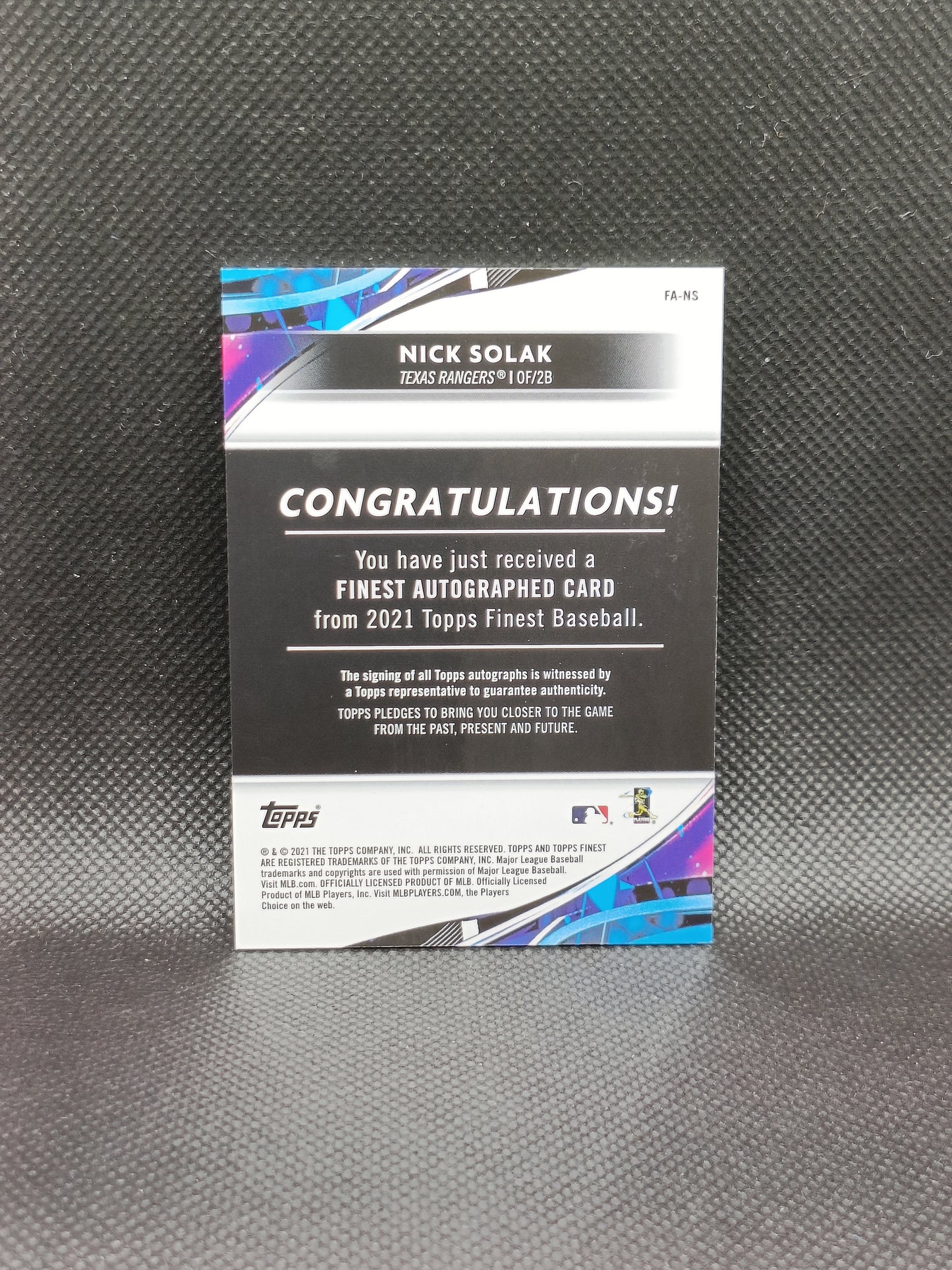 Nick Solak - 2021 Topps Finest Auto - Texas Rangers