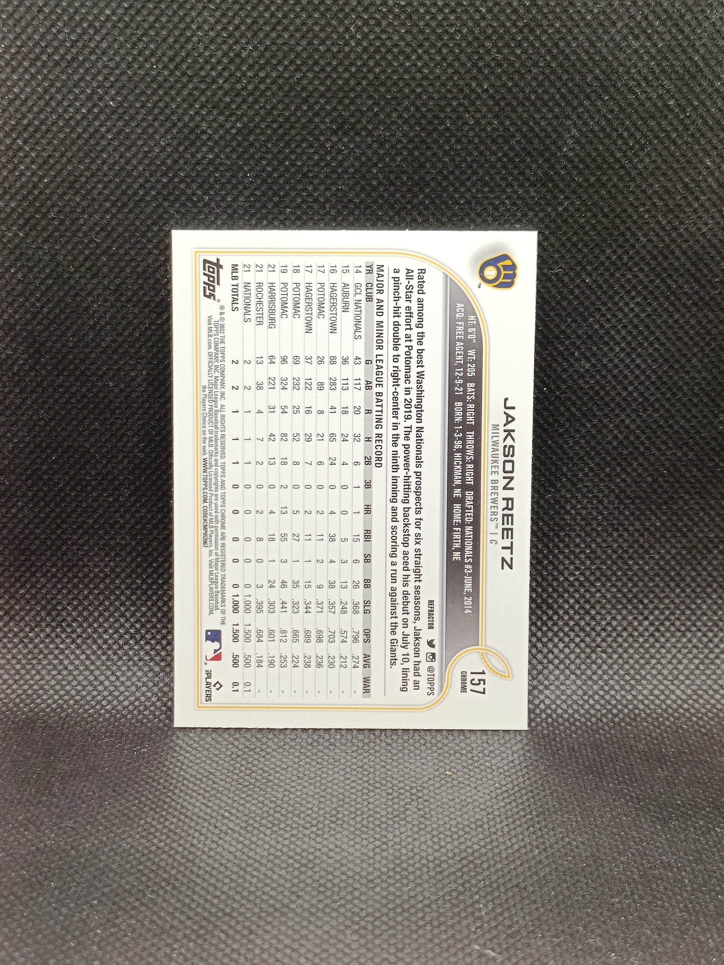 Jakson Reetz - 2022 Topps Chrome Rookie Refractor - Milwaukee Brewers