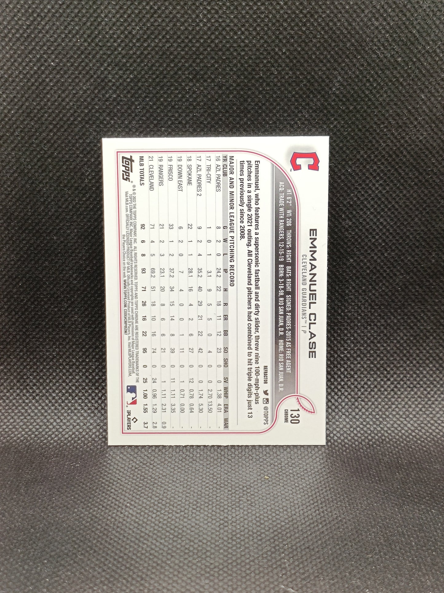 Emmanuel Clase - 2022 Topps Chrome Refractor - Cleveland Guardians