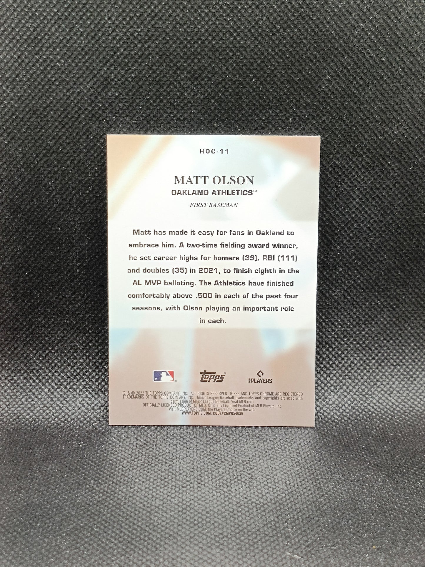 Matt Olson - 2022 Topps Chrome Heart Of The City Insert - Oakland Athletics