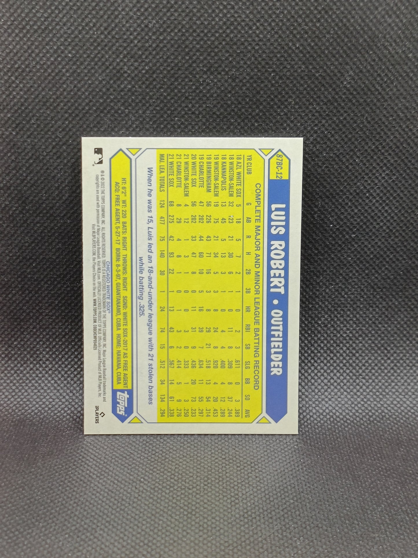 Luis Robert - 2022 Topps Chrome 1987 Insert - Chicago White Sox