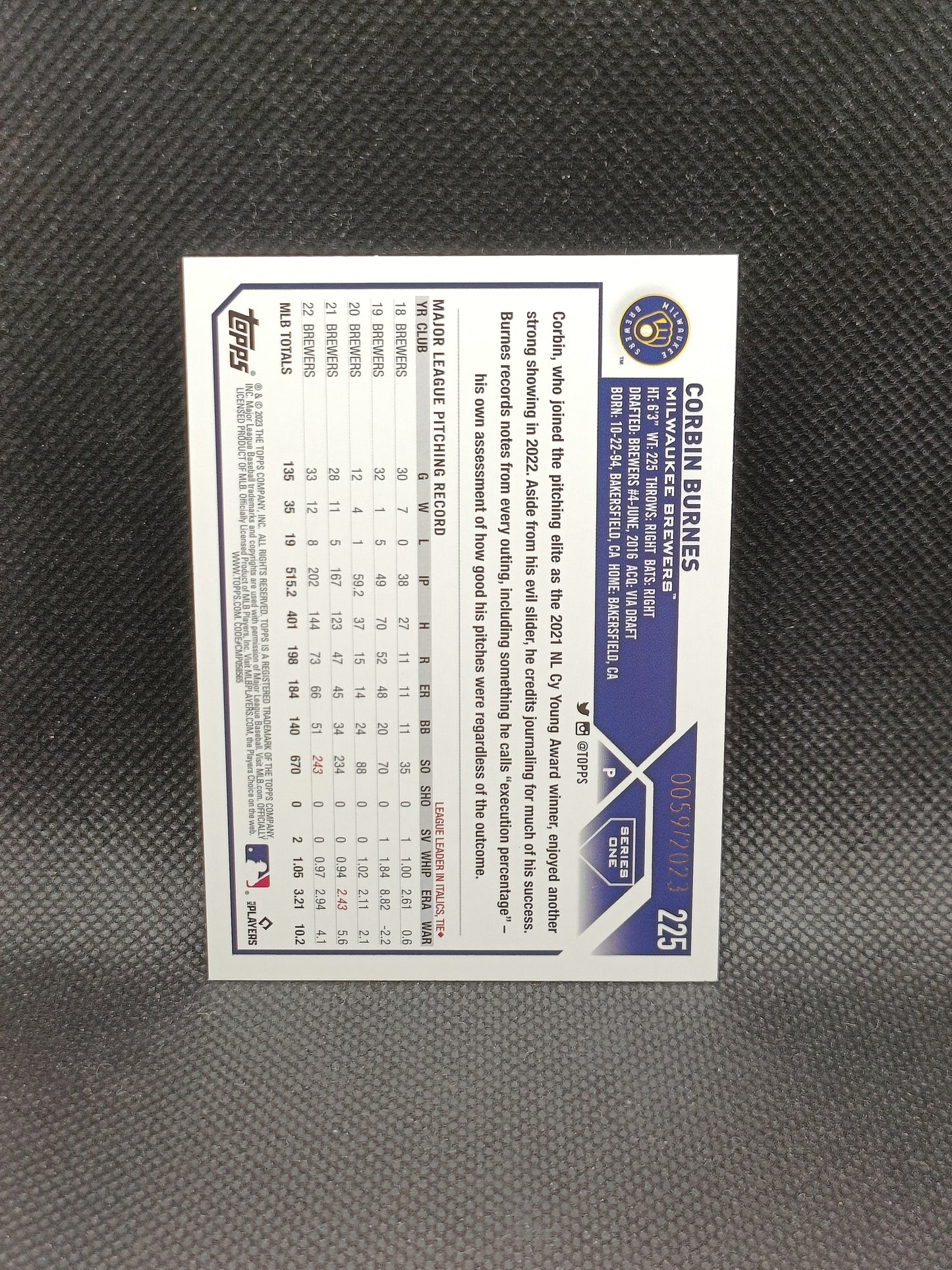 Corbin Burnes - 2023 Topps Series One Gold /2023 - Milwaukee Brewers