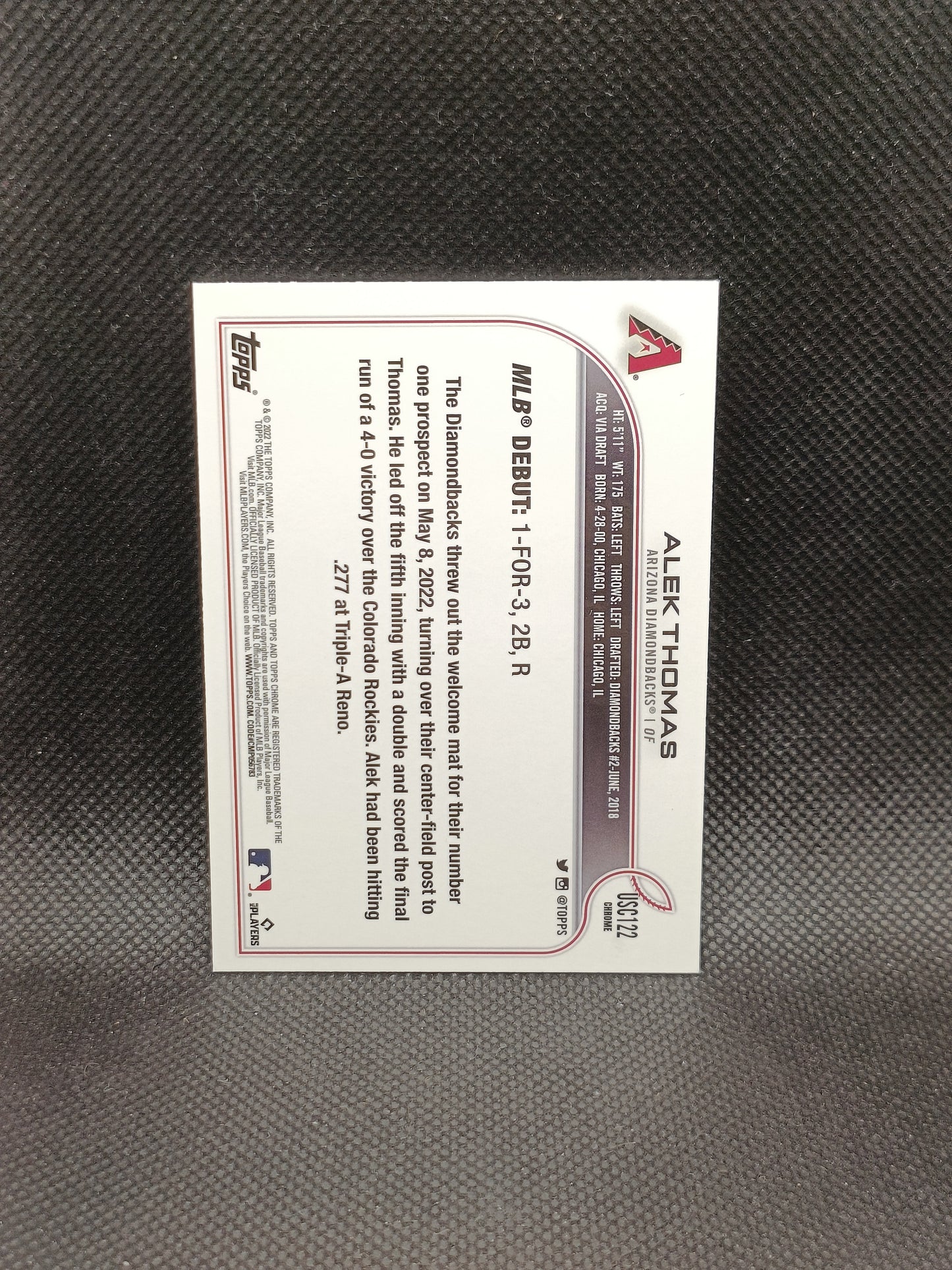 Alek Thomas - 2022 Topps Chrome Update Rookie Debut Purple Refractor - Arizona Diamondbacks