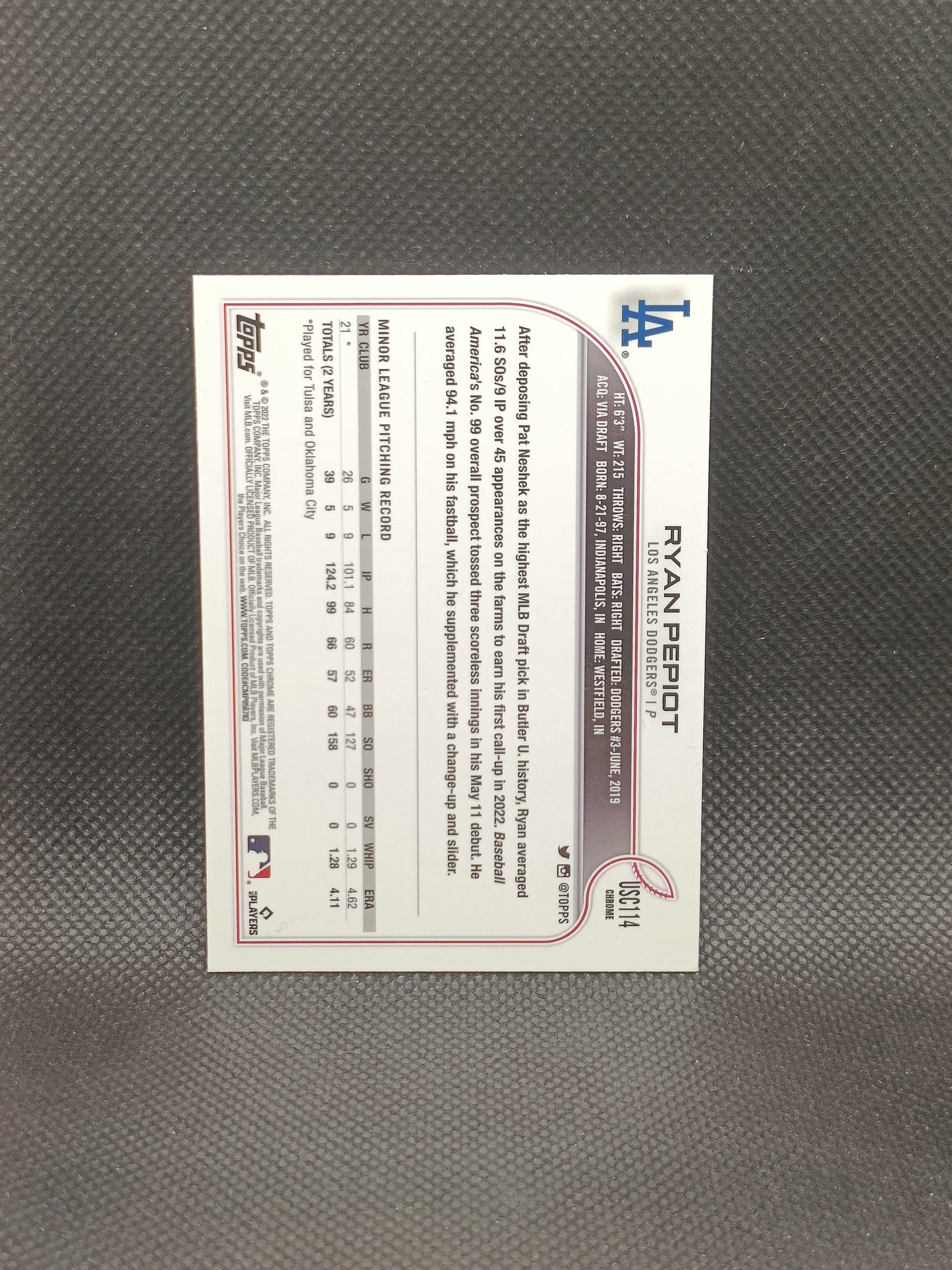 Ryan Pepiot - 2022 Topps Chrome Update Rookie Purple Refractor - LA Dodgers