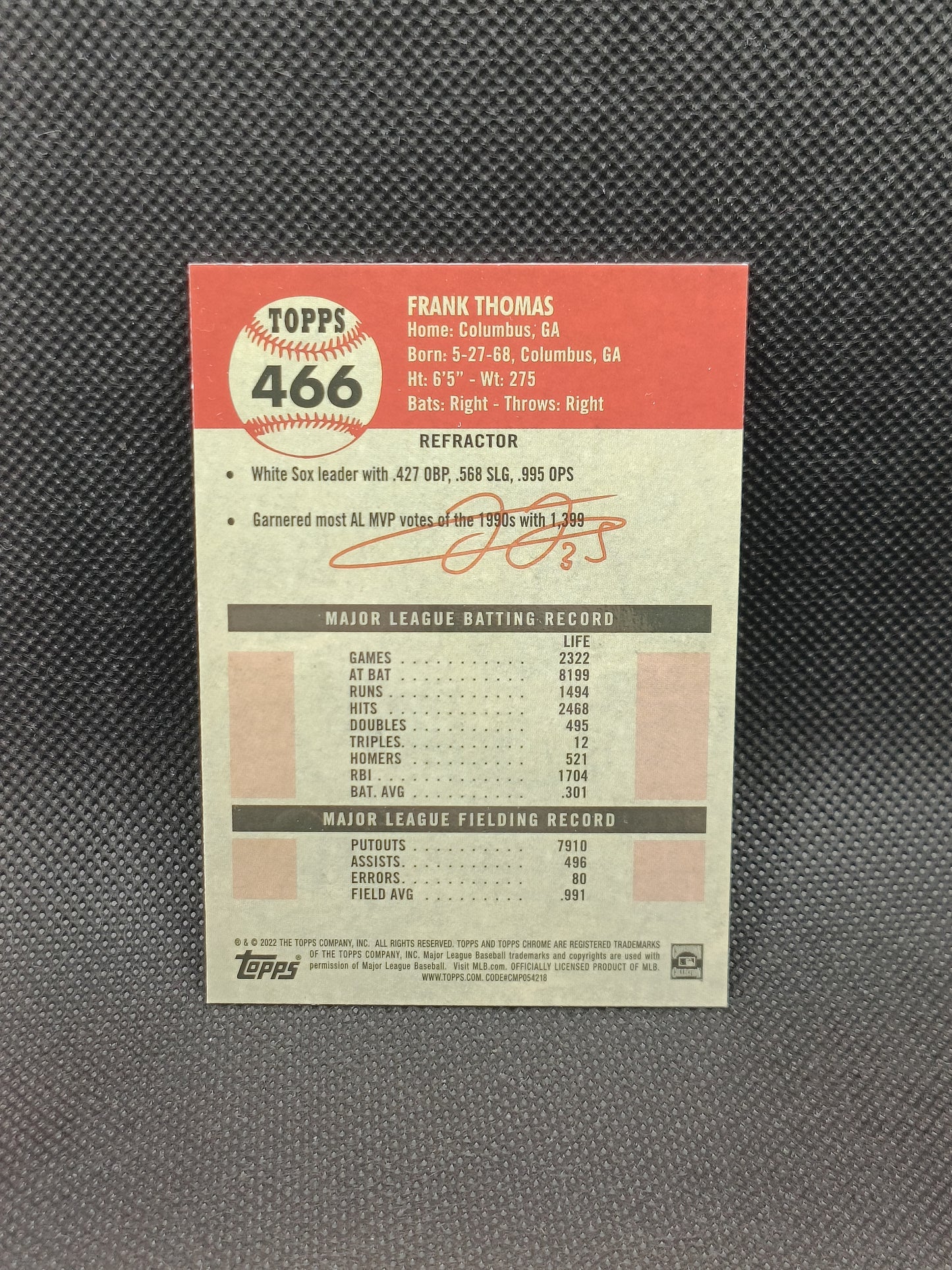 Frank Thomas - 2022 Topps Chrome Platinum Anniversary Refractor - Chicago White Sox