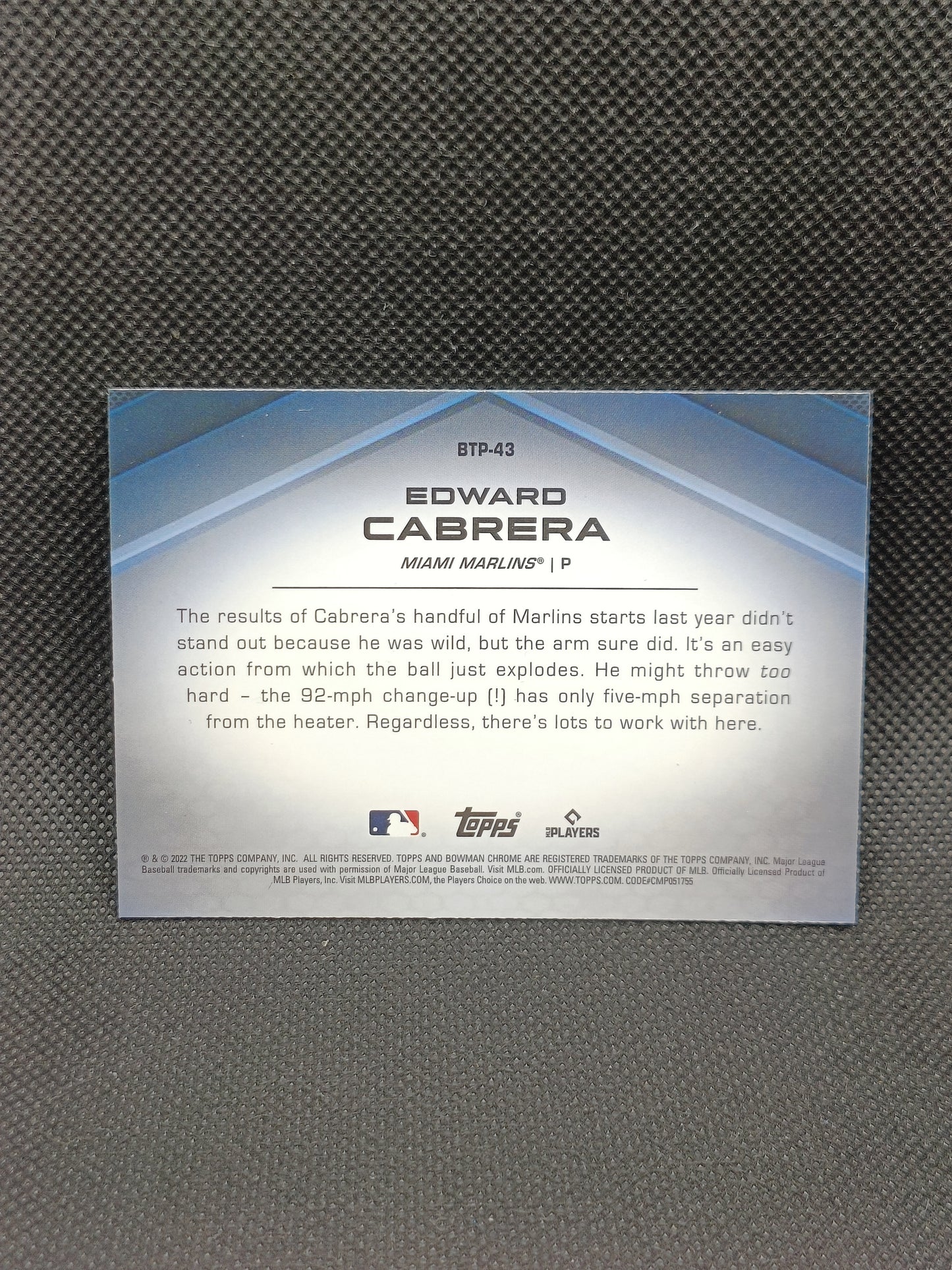 Edward Cabrera - 2022 Bowman Chrome Top 100 Prospects Insert - Miami Marlins