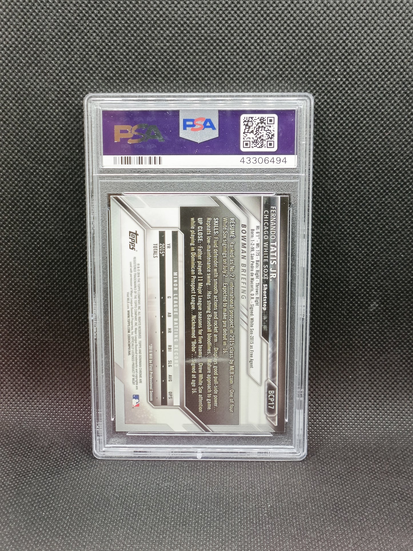 Fernando Tatis Jr - 2016 Bowman Chrome Prospects 1st Bowman - PSA 10 - Chicago White Sox