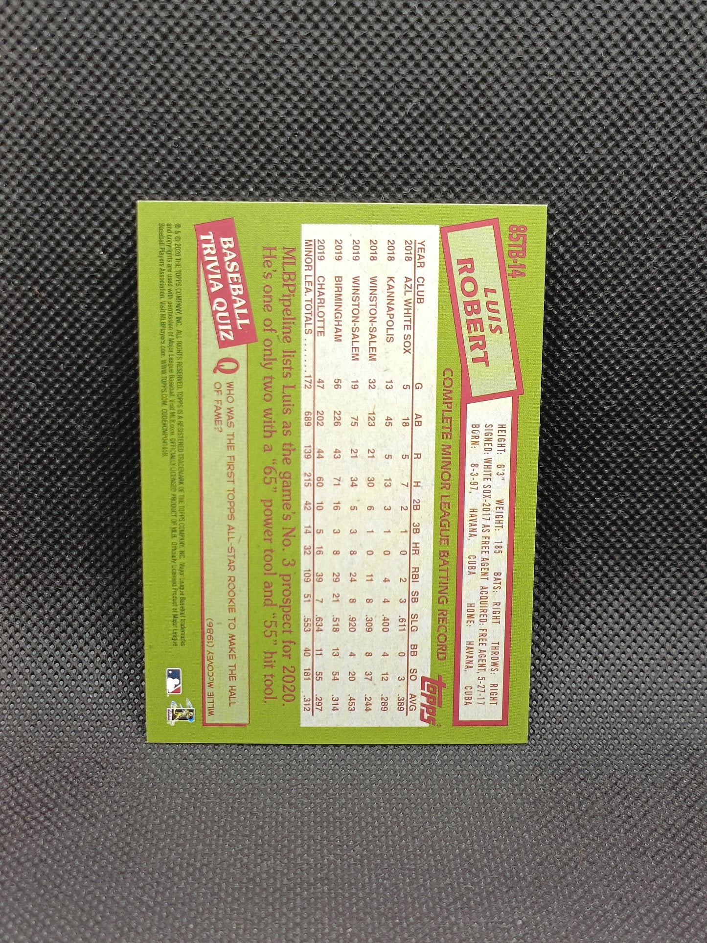 Luis Robert - 2020 Topps Update Series 1985 Rookie Insert - Chicago White Sox