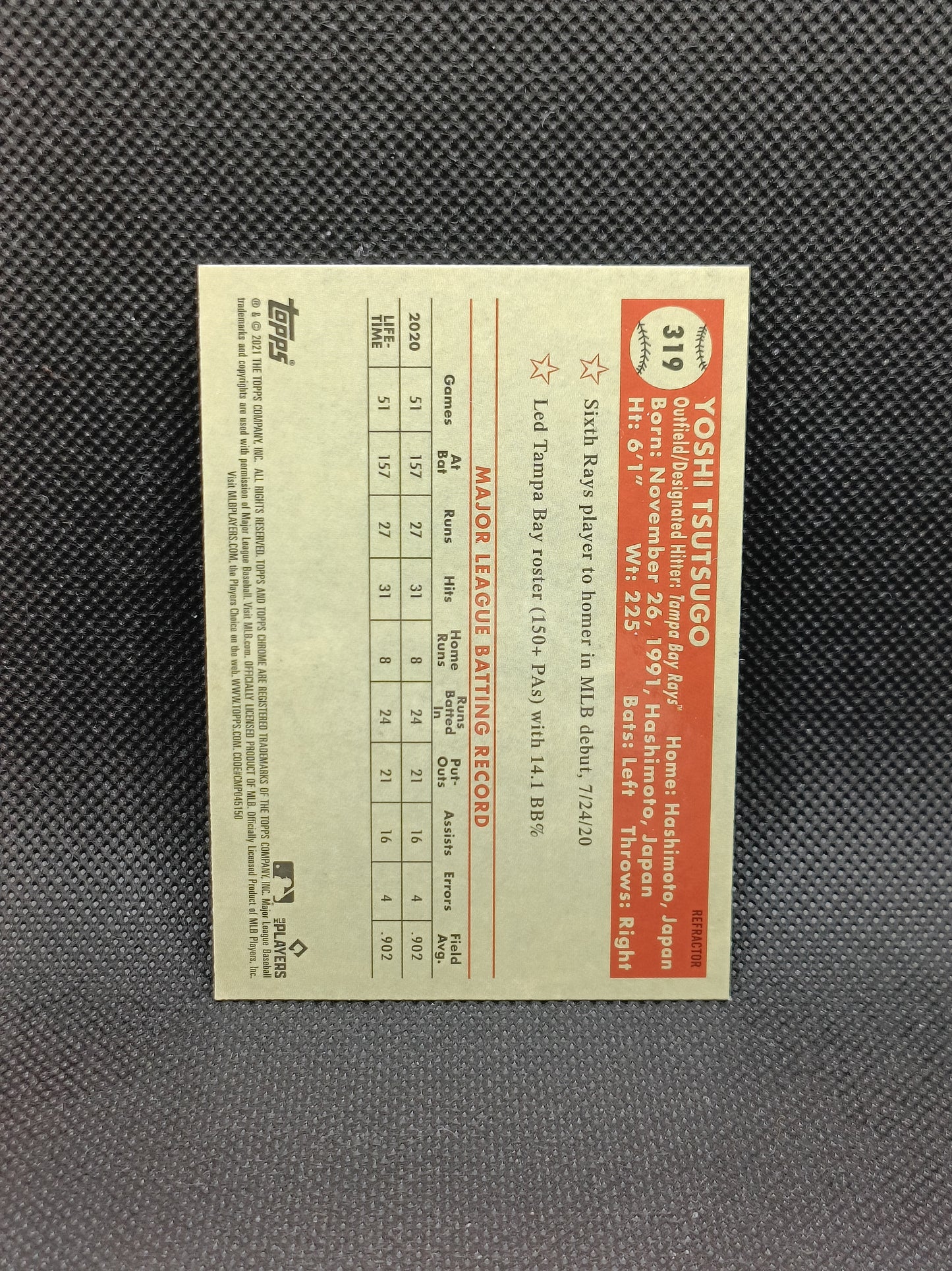 Yoshi Tsutsugo - 2021 Topps Chrome Platinum Anniversary Refractor - Tampa Bay Rays