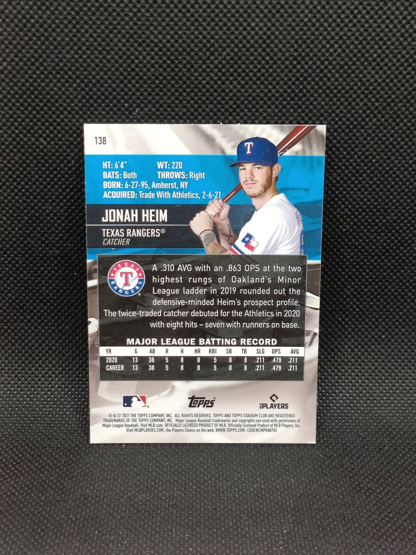 Jonah Heim - 2021 Topps Stadium Club Chrome Rookie - Texas Rangers