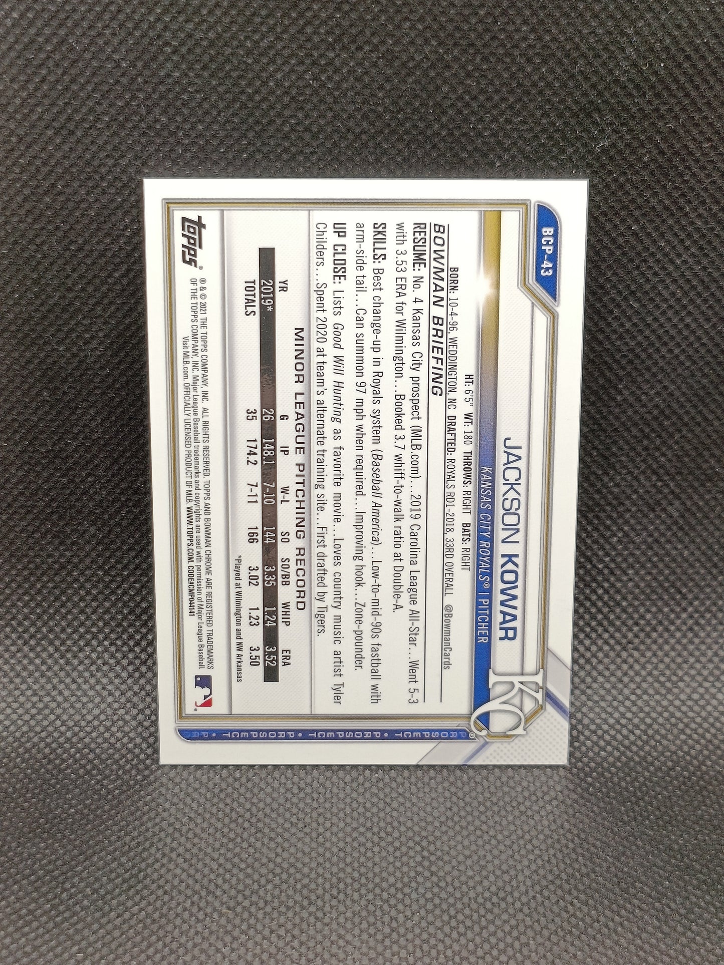 Jackson Kowar - 2021 Bowman Chrome Aqua Shimmer /125 - Kansas City Royals