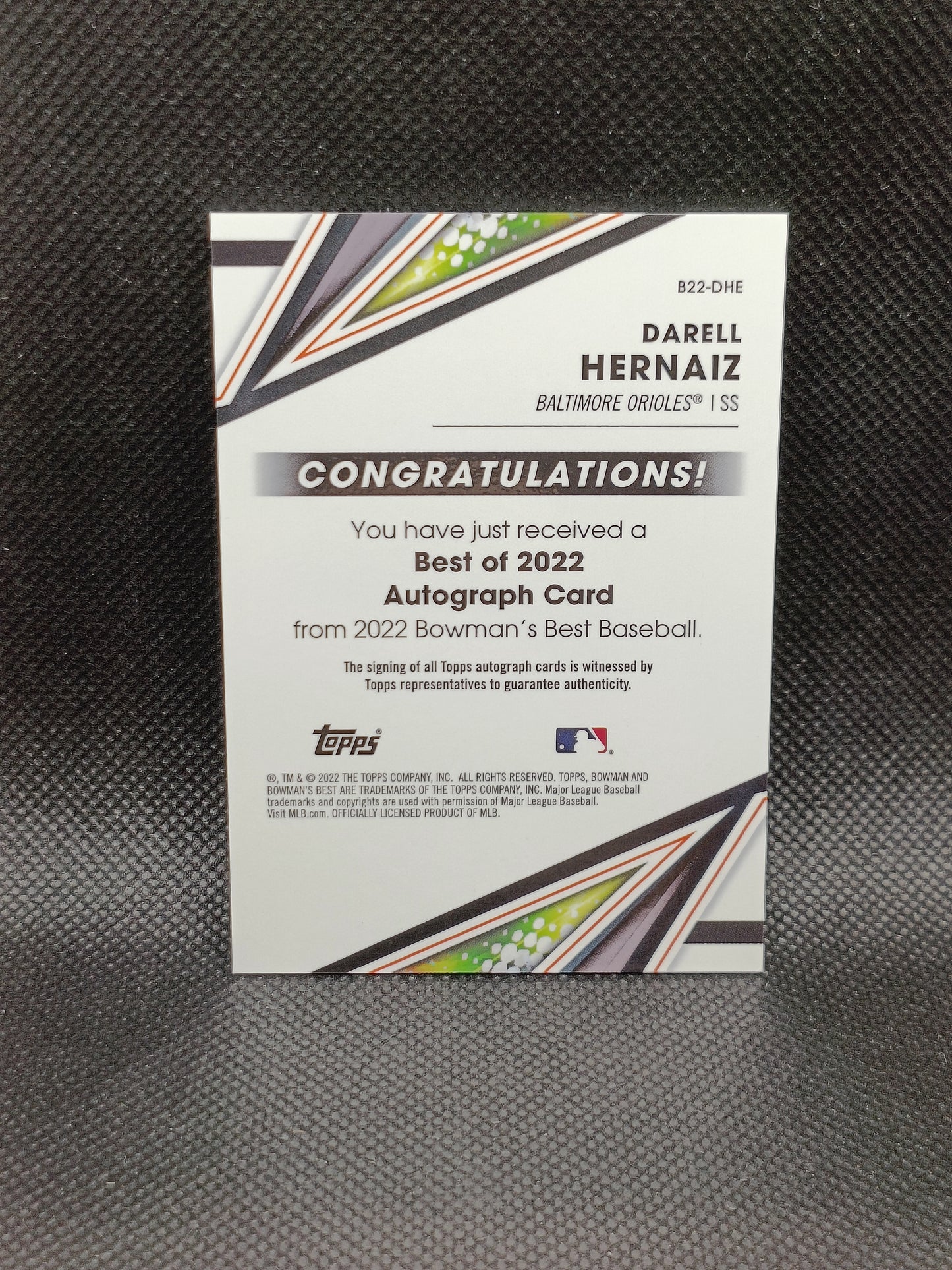 Darell Hernaiz - 2022 Bowman's Best Auto - Baltimore Orioles