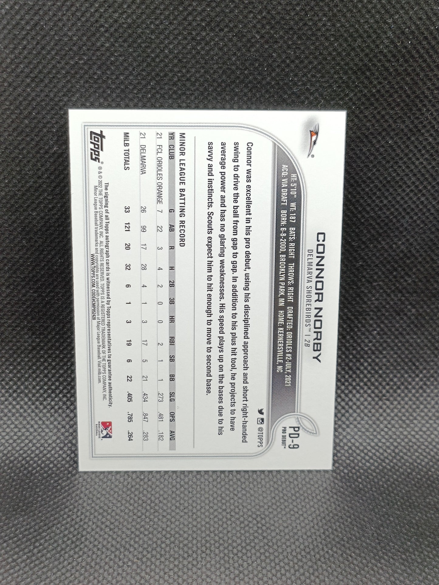 Connor Norby - 2022 Topps Pro Debut Auto - Miami Marlins