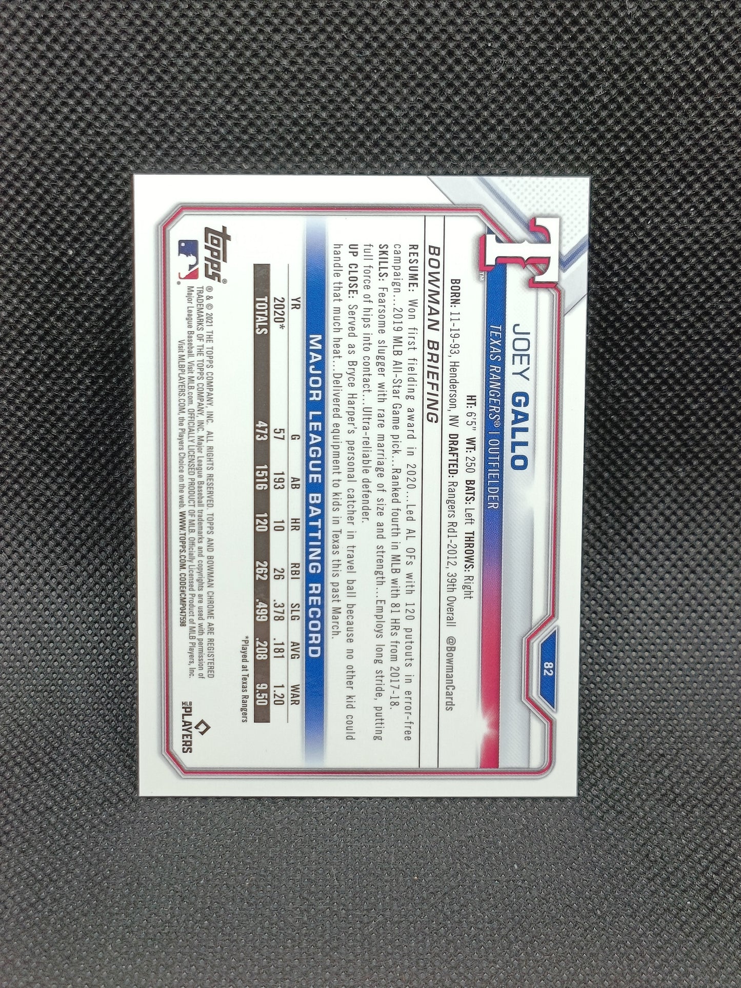 Joey Gallo - 2021 Bowman Chrome Pink Refractor /299 - Texas Rangers