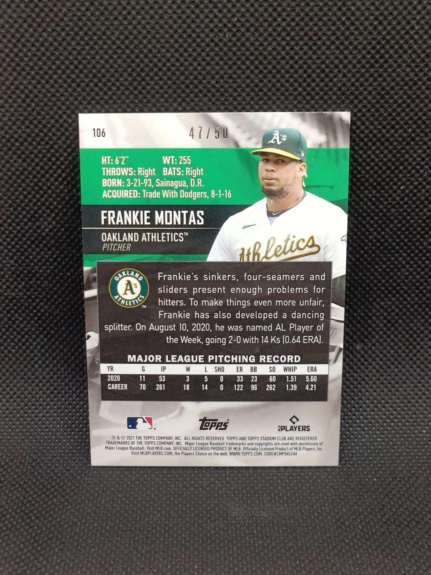 Frankie Montas - 2021 Topps Stadium Club Blue Foil /50 - Oakland Athletics