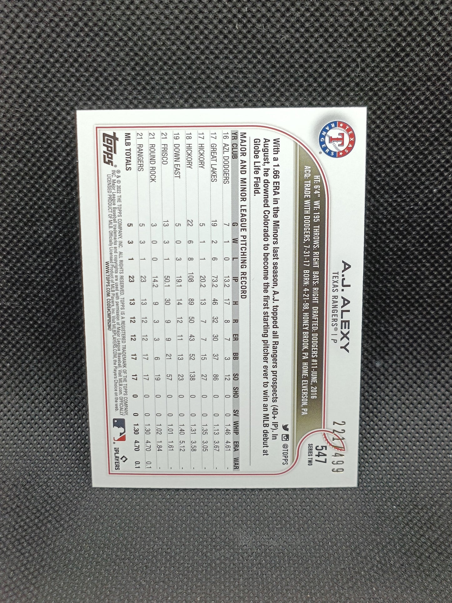 AJ Alexy - 2022 Topps Series Two Rookie Green Foil /499 - Texas Rangers