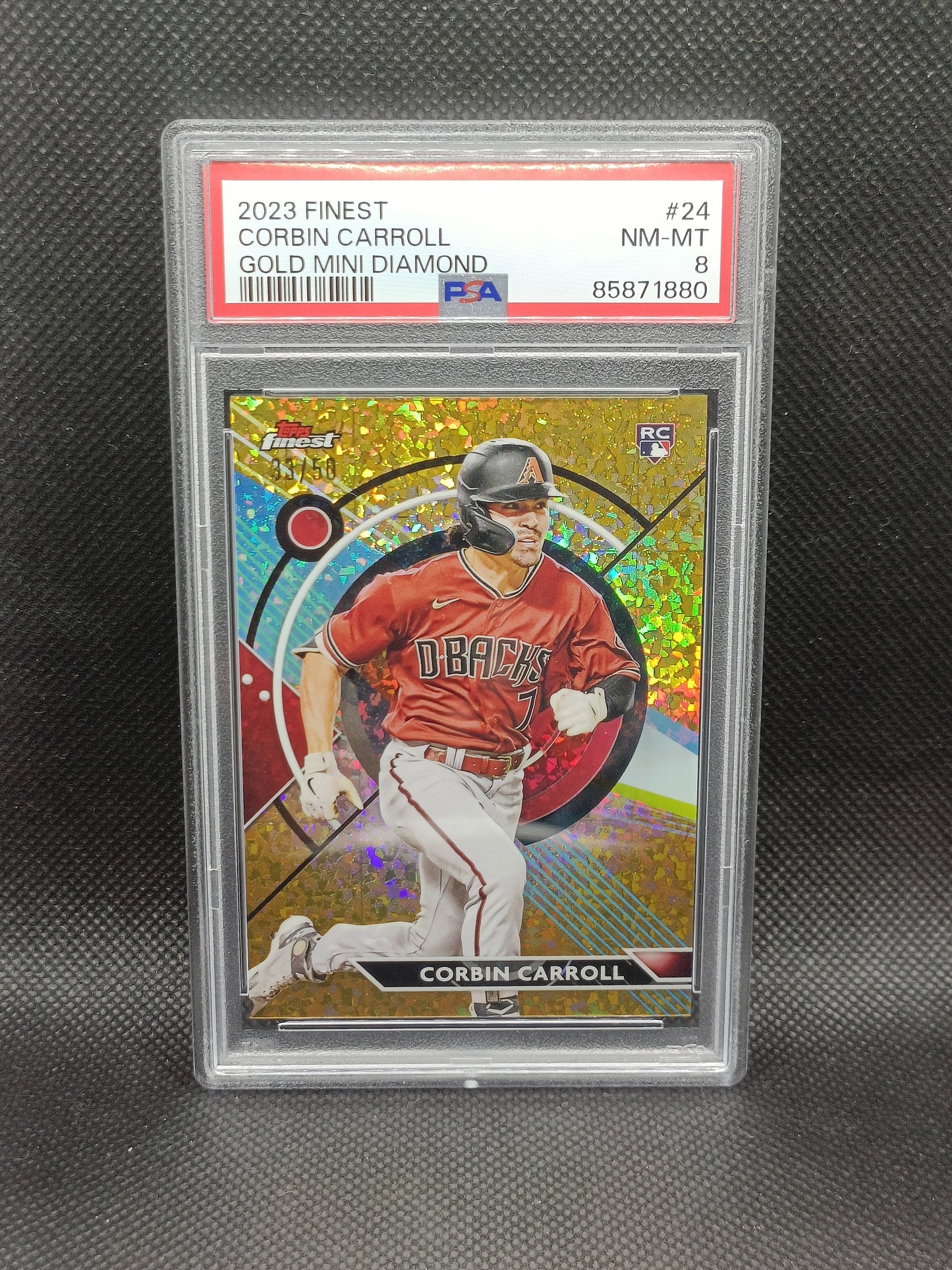 Corbin Carroll - 2023 Topps Finest Rookie Gold Mini Diamond Refractor #/50 PSA 8 - Arizona Diamondbacks