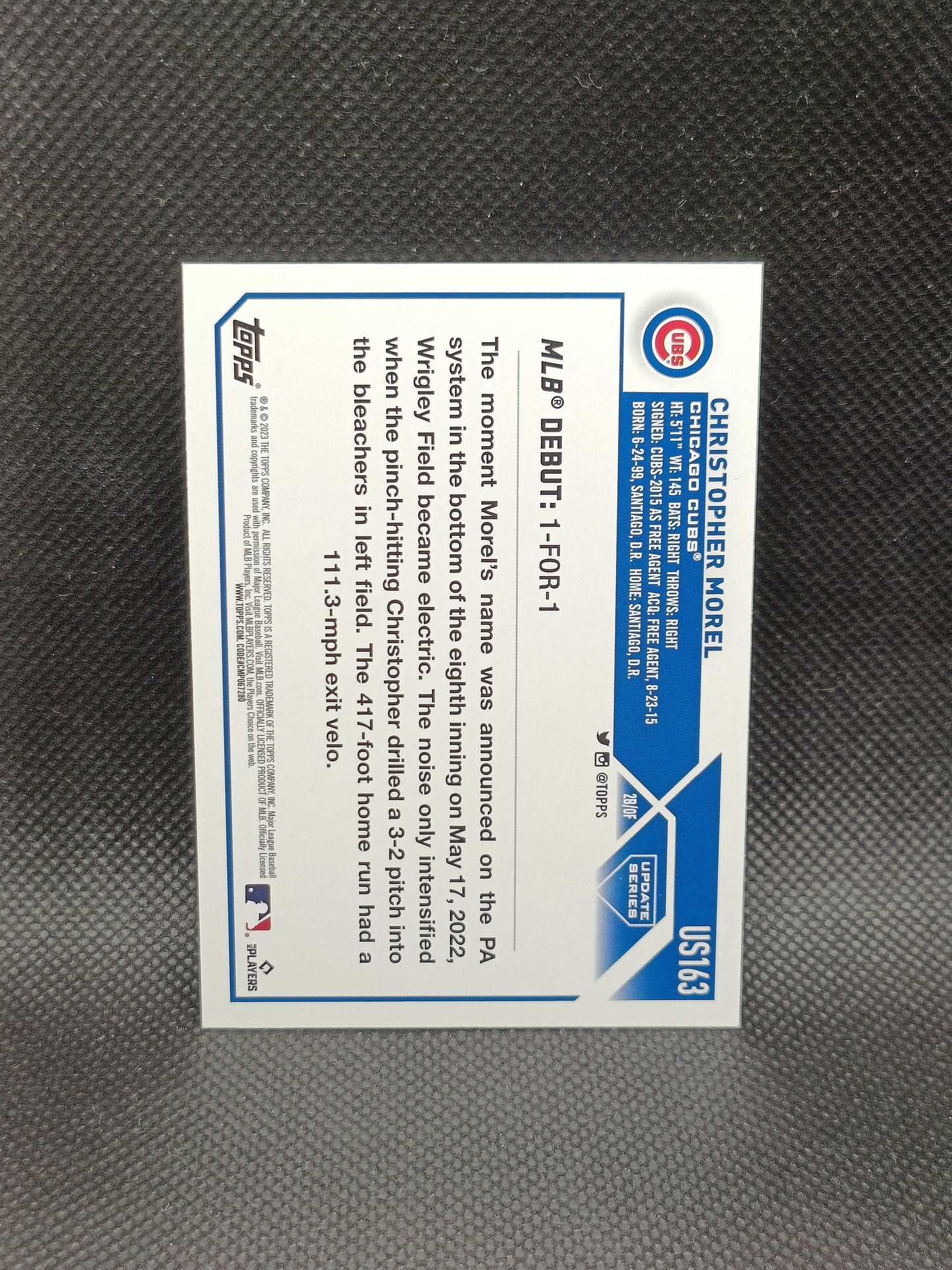Christopher Morel - 2023 Topps Update Rookie Debut - Chicago Cubs