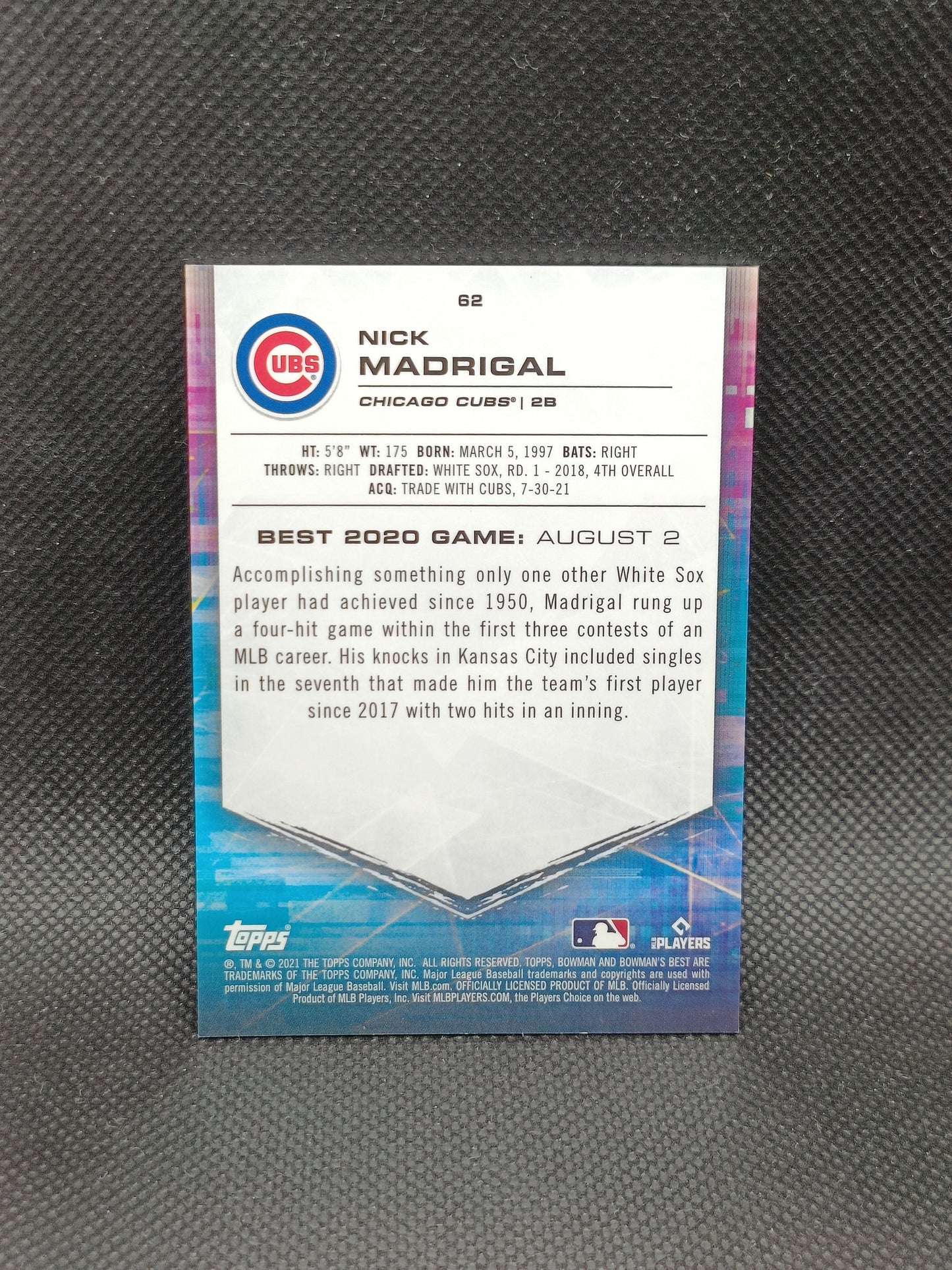 Nick Madrigal - 2021 Bowman's Best Rookie Green /99 - Chicago Cubs