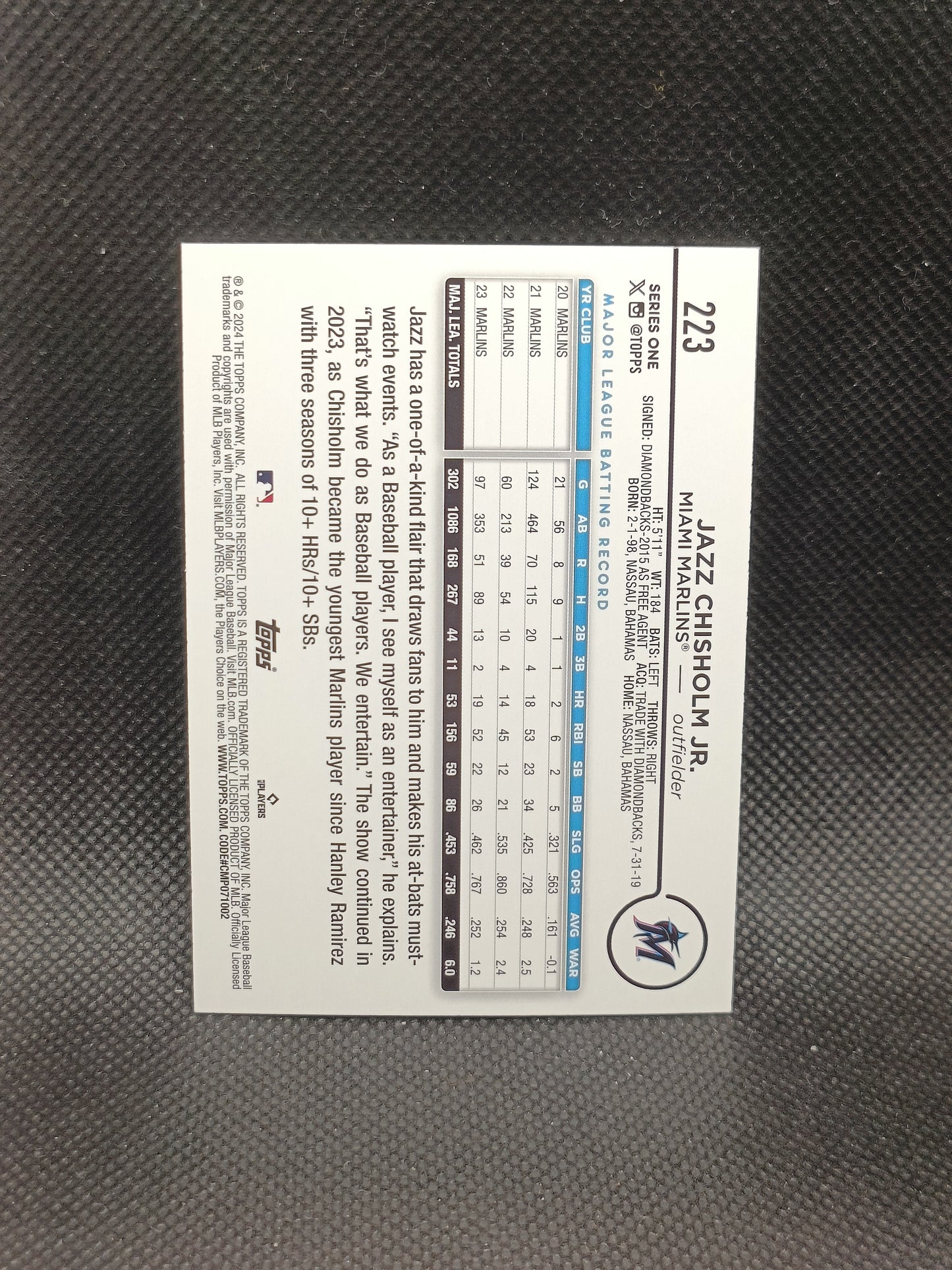 Jazz Chisholm Jr - 2024 Topps Series One Rainbow Foil - Miami Marlins