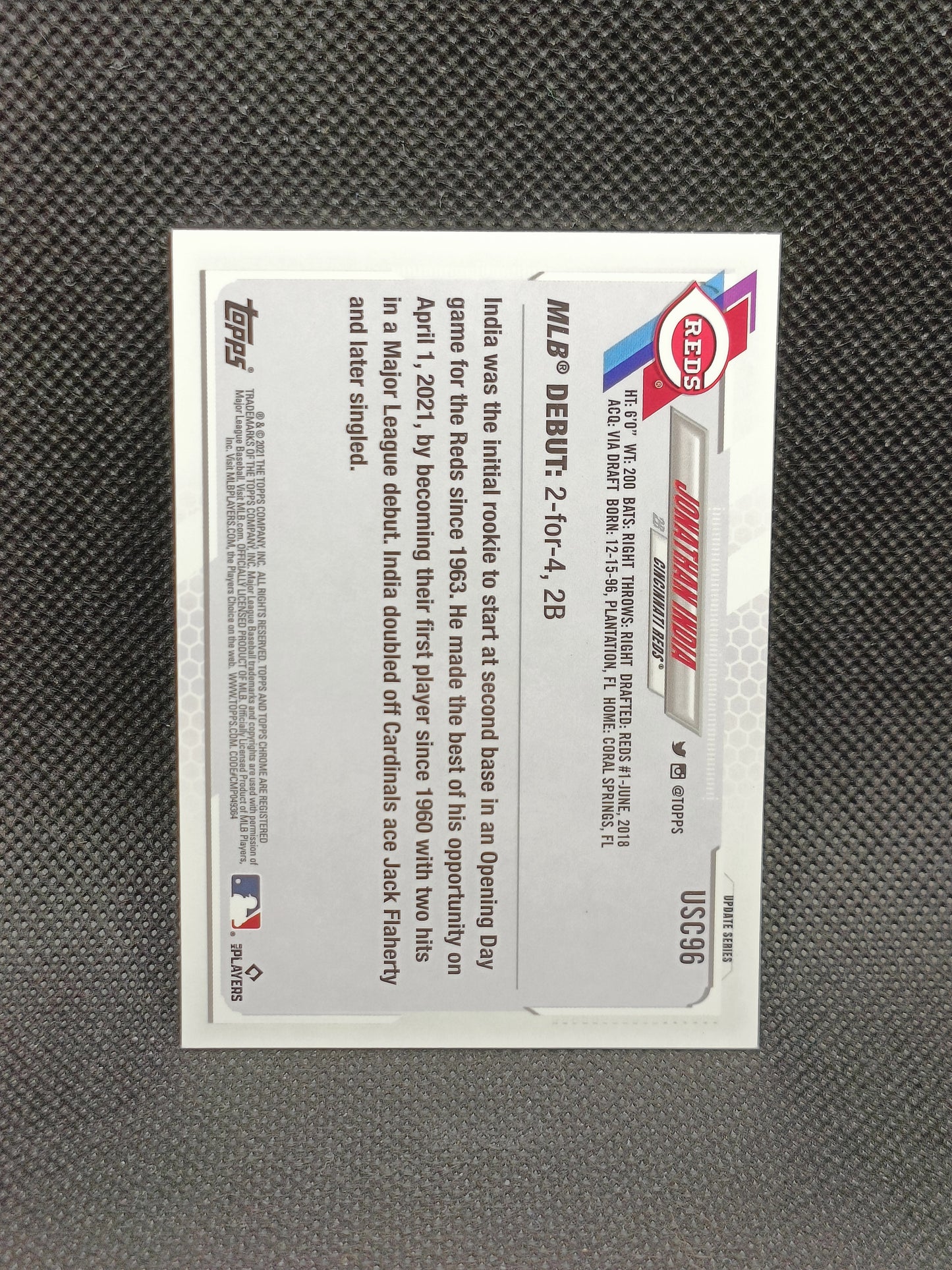 Jonathan India - 2021 Topps Chrome Update Rookie Debut Purple Refractor - Cincinnati Reds