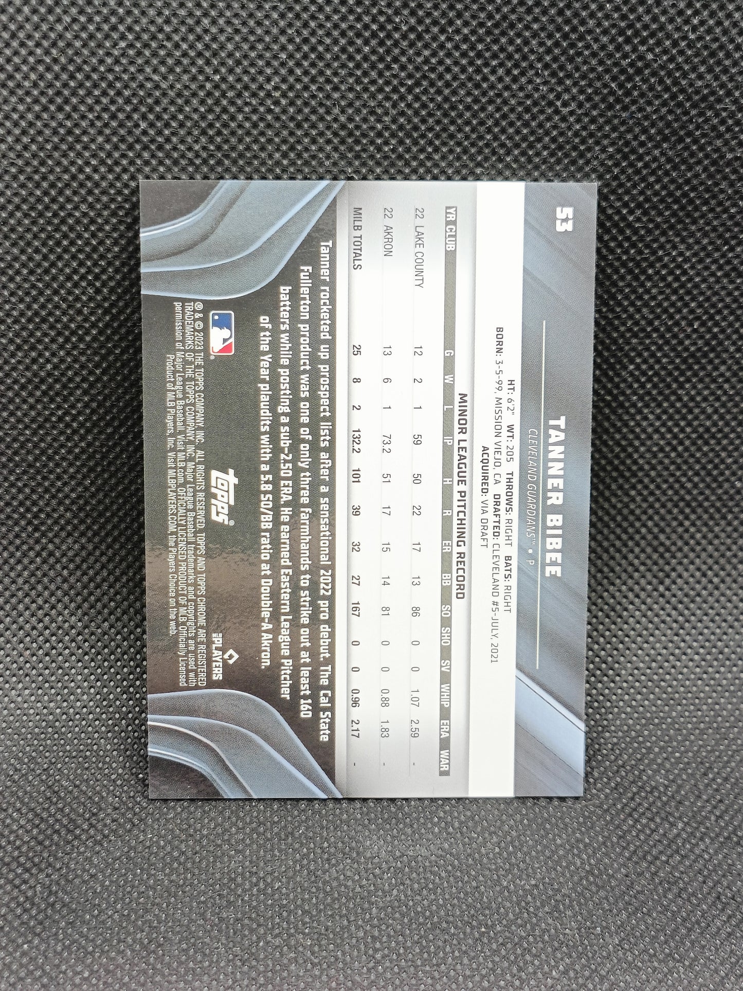 Tanner Bibee - 2023 Topps Chrome Black Rookie Blue Lava Refractor /75 - Cleveland Guardians