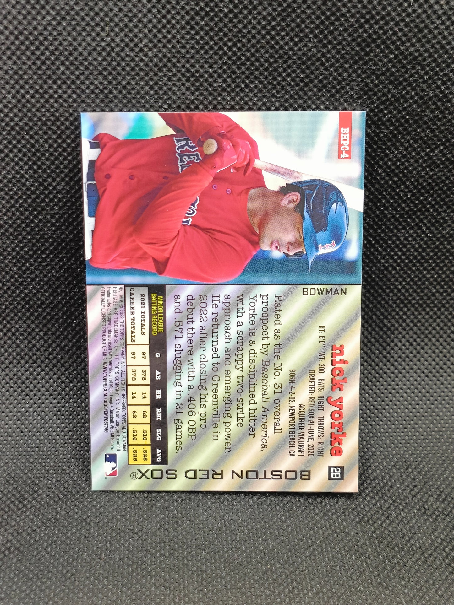 Nick Yorke - 2022 Bowman Heritage Chrome Yellow Refractor /75 - Boston Red Sox
