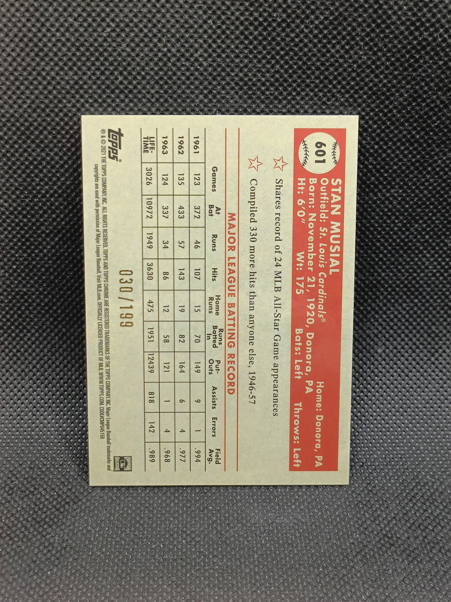 Stan Musial - 2021 Topps Chrome Platinum Anniversary Blue Mini Diamond Refractor /199 - St Louis Cardinals