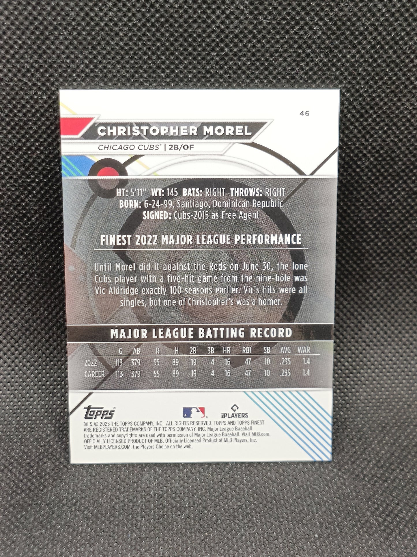 Christopher Morel - 2023 Topps Finest Rookie Rose Gold /75 - Chicago Cubs