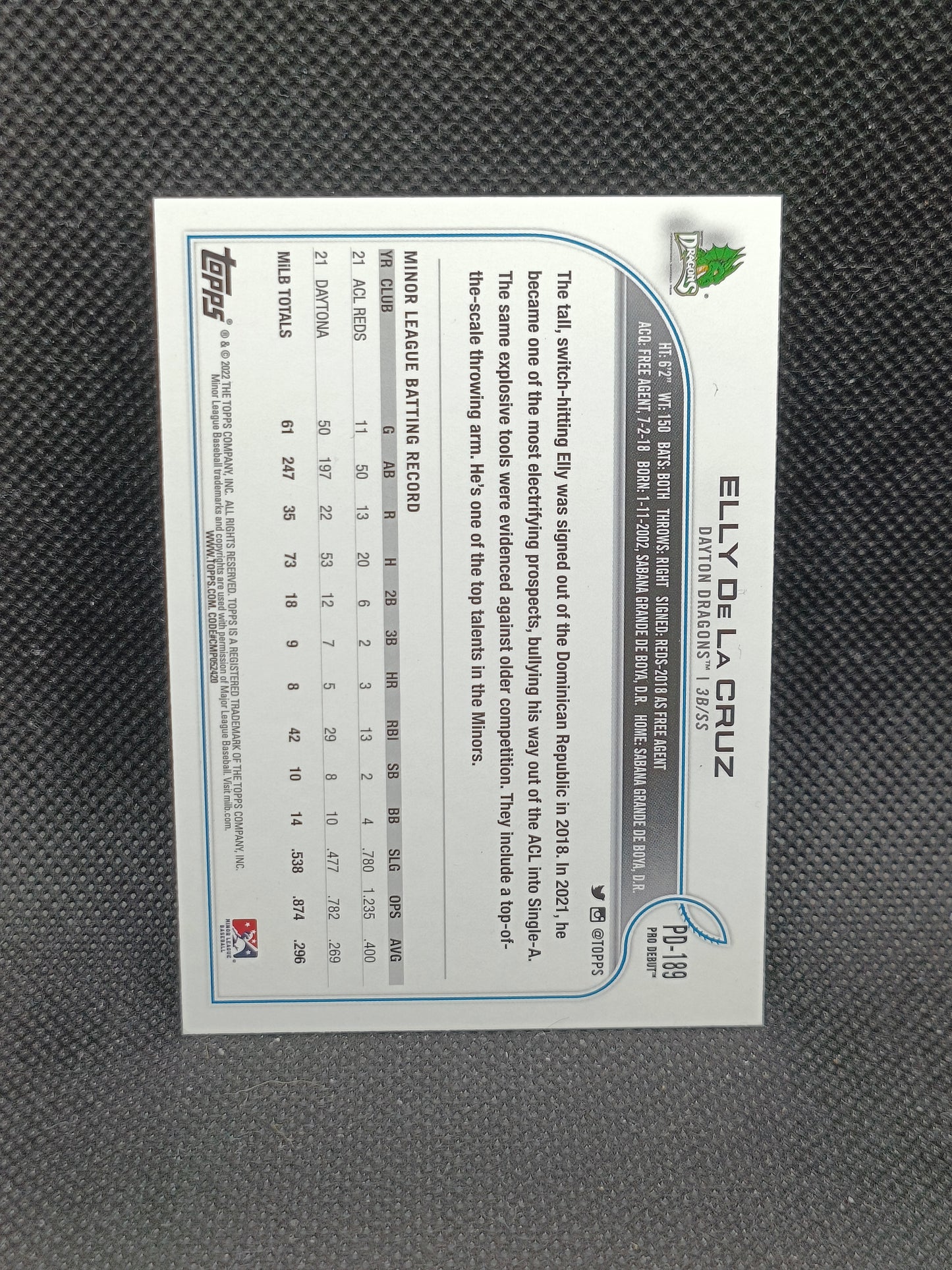 Elly De La Cruz - 2022 Topps Pro Debut - Cincinnati Reds