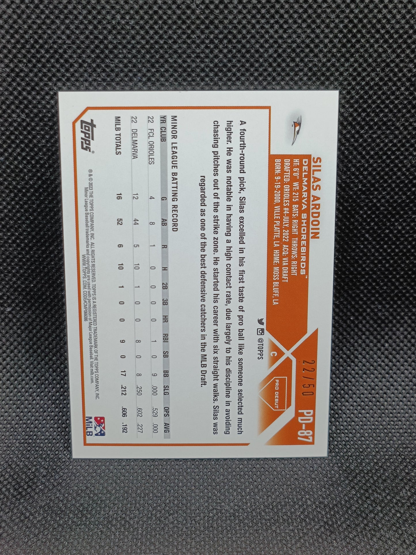 Silas Ardoin - 2023 Topps Pro Debut Gold /50 - Baltimore Orioles