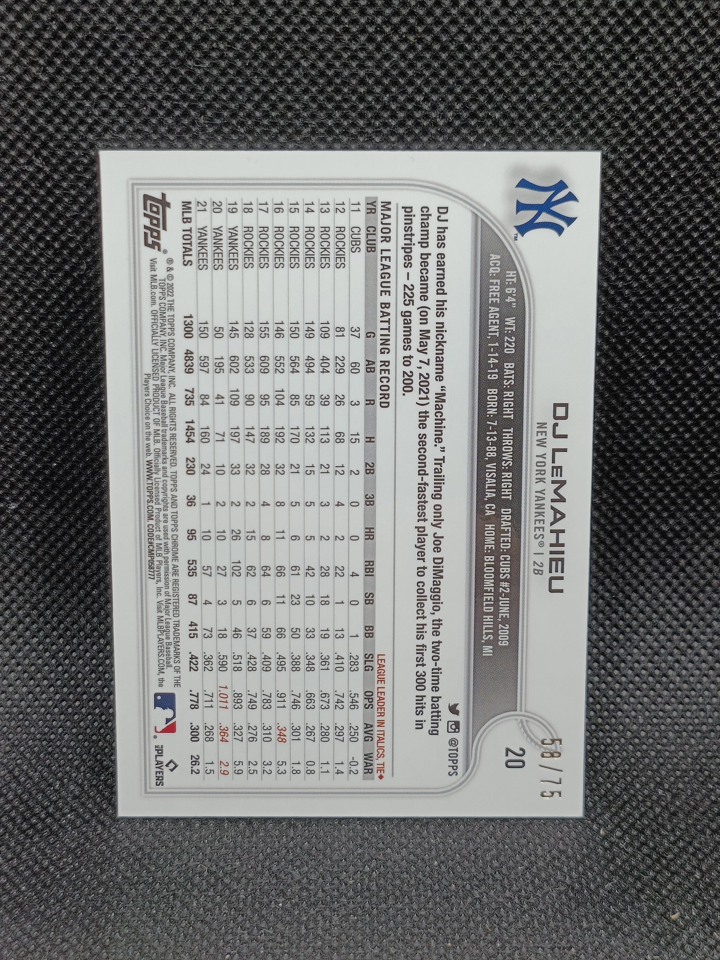 DJ LeMahieu - 2022 Topps Chrome Ben Baller Blue Refractor /75 - New York Yankees