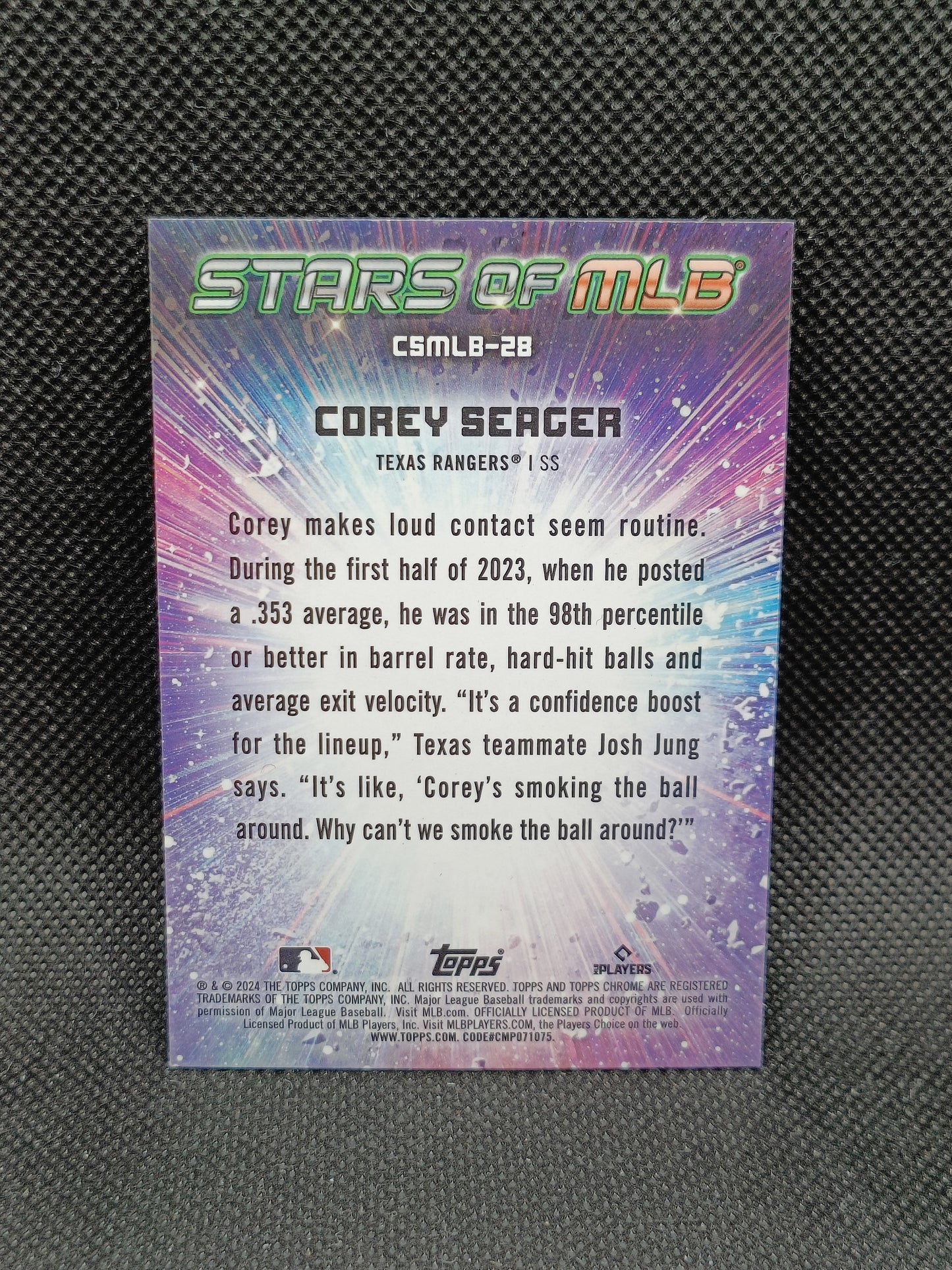 Corey Seager - 2024 Topps Series 1 Stars Of MLB Chrome Insert - Texas Rangers
