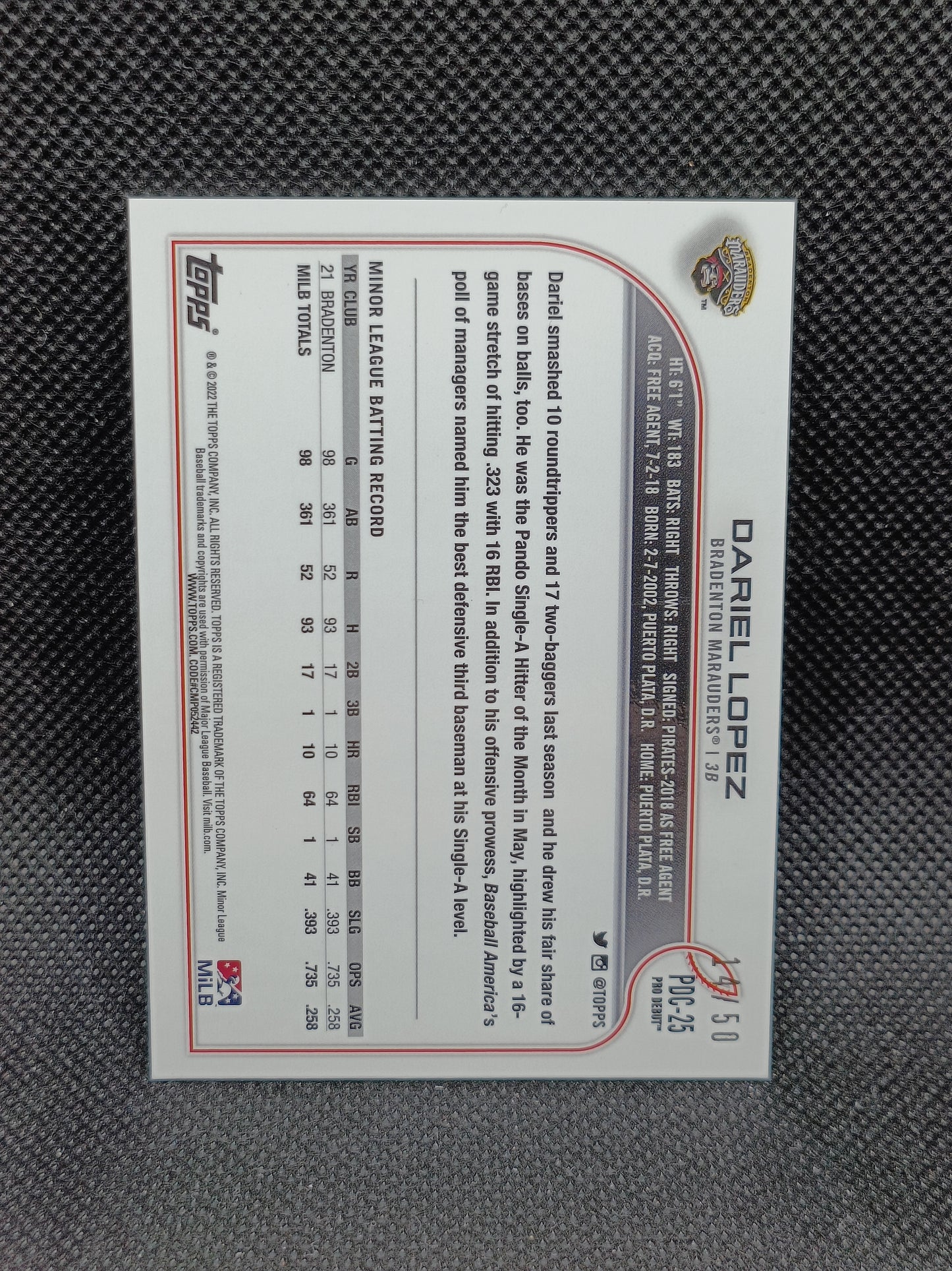 Dariel Lopez - 2022 Topps Pro Debut Chrome Gold Refractor /50 - San Francisco Giants