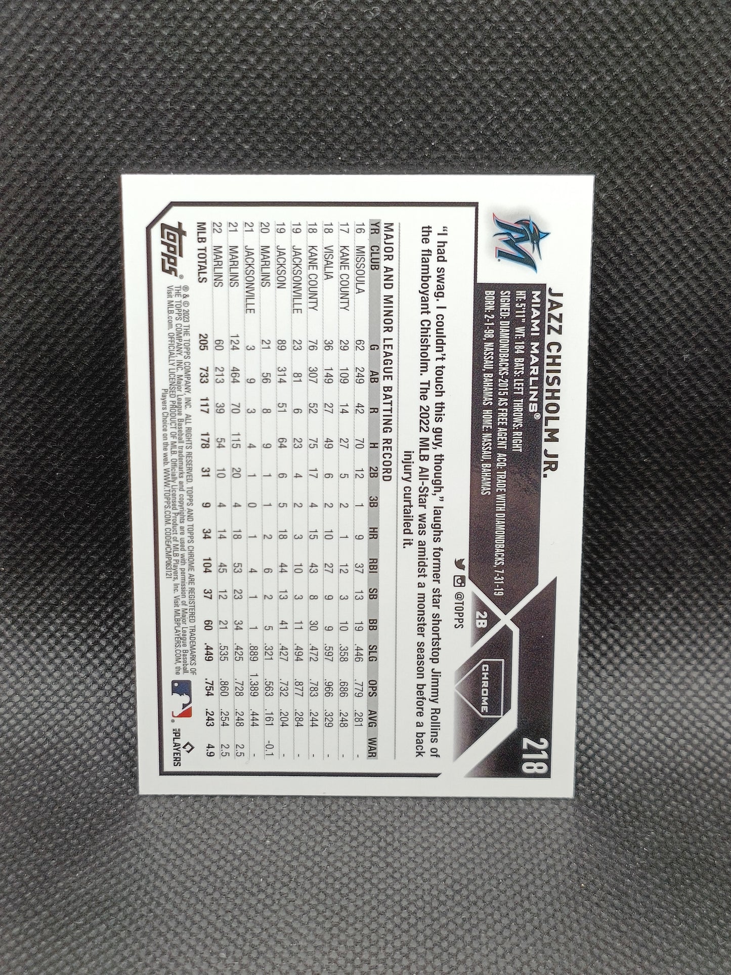 Jazz Chisholm Jr - 2023 Topps Chrome Pink Refractor - Miami Marlins