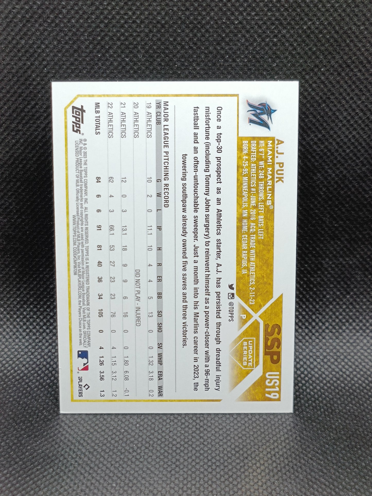 AJ Puk - 2023 Topps Update Series Gold Mirror SSP - Miami Marlins