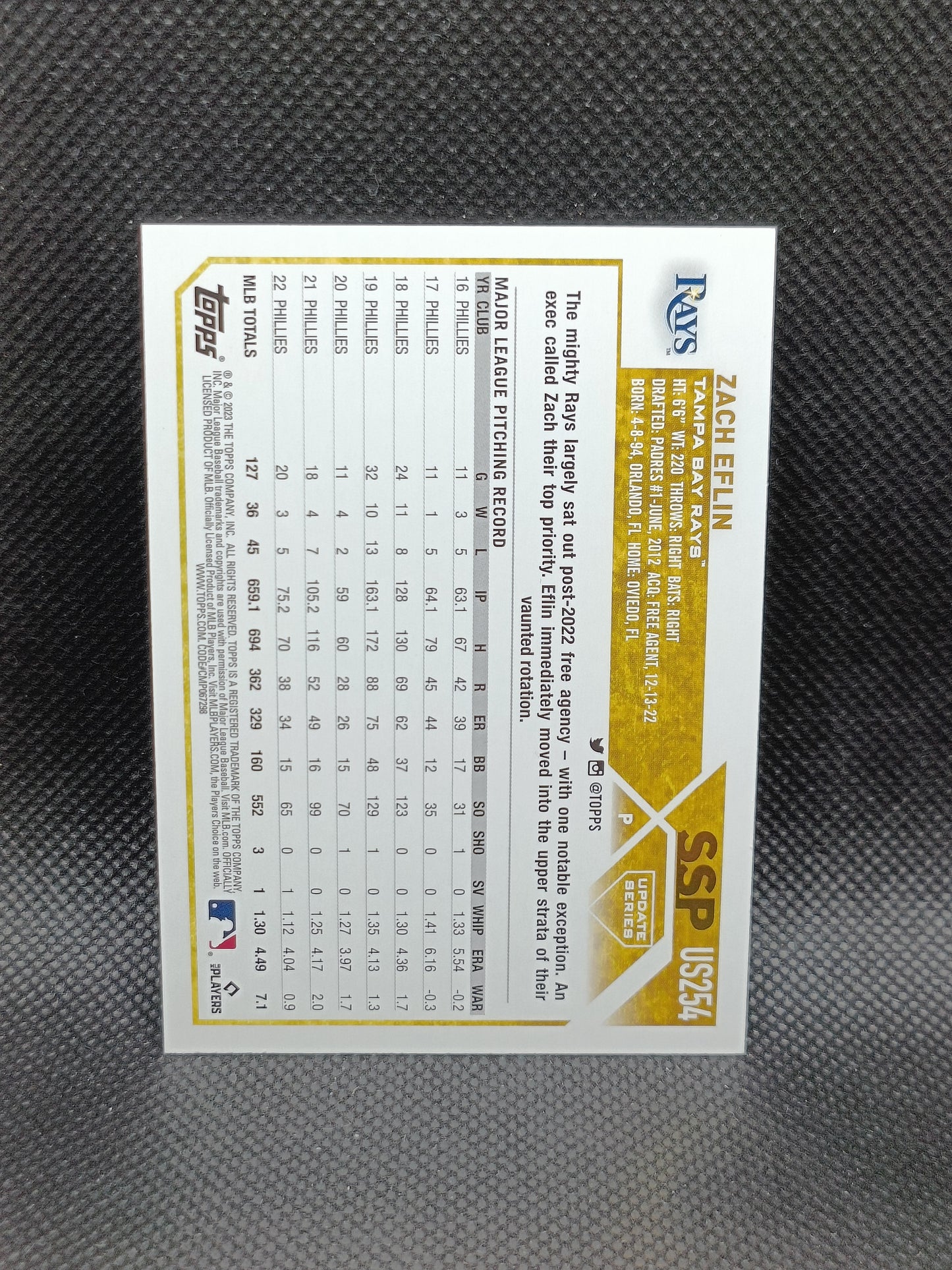 Zach Eflin - 2023 Topps Update Series Gold Mirror SSP - Tampa Bay Rays