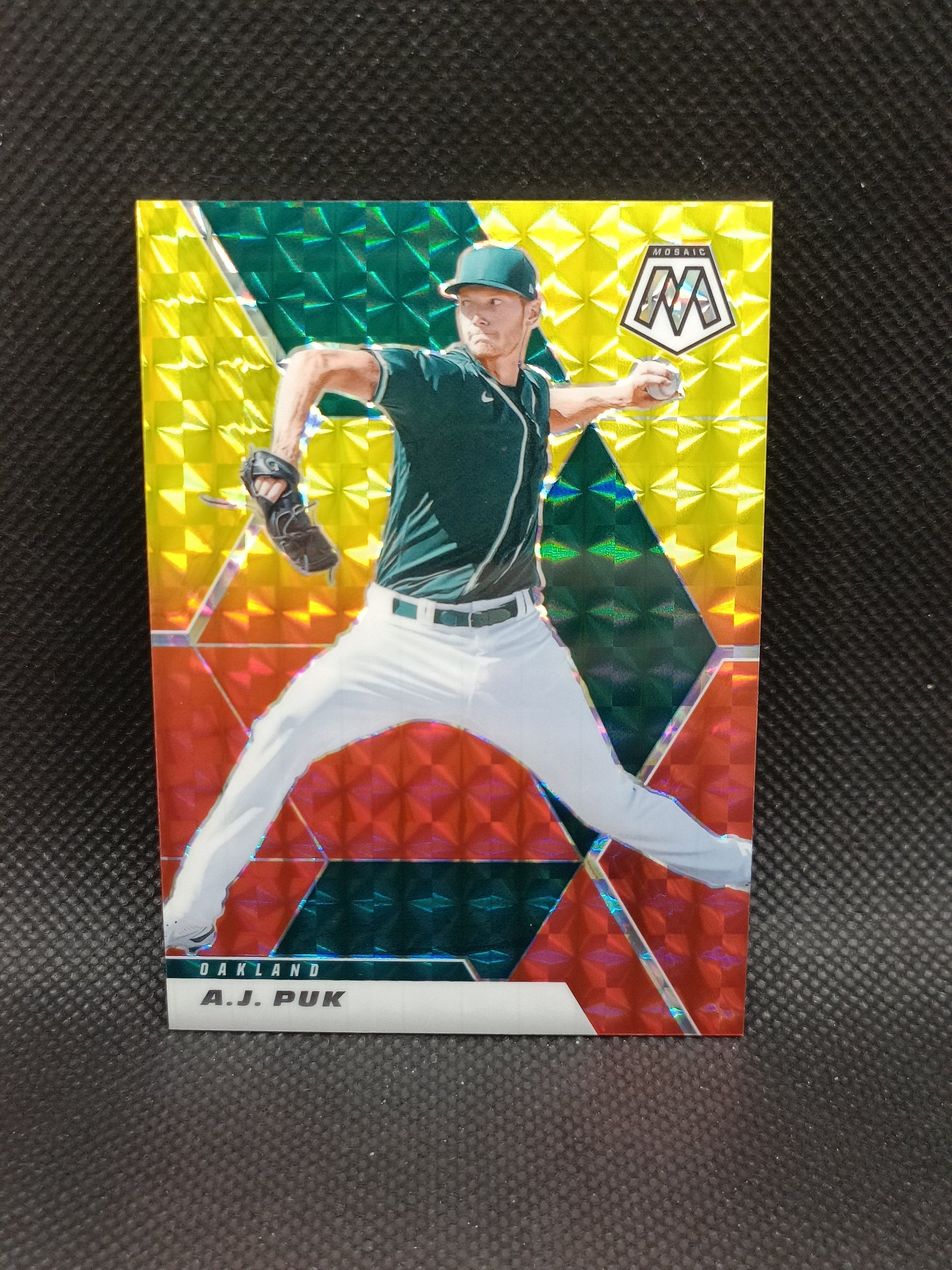 AJ Puk - 2021 Panini Mosaic Baseball Choice Fusion Red/Yellow /64 - Oakland Athletics