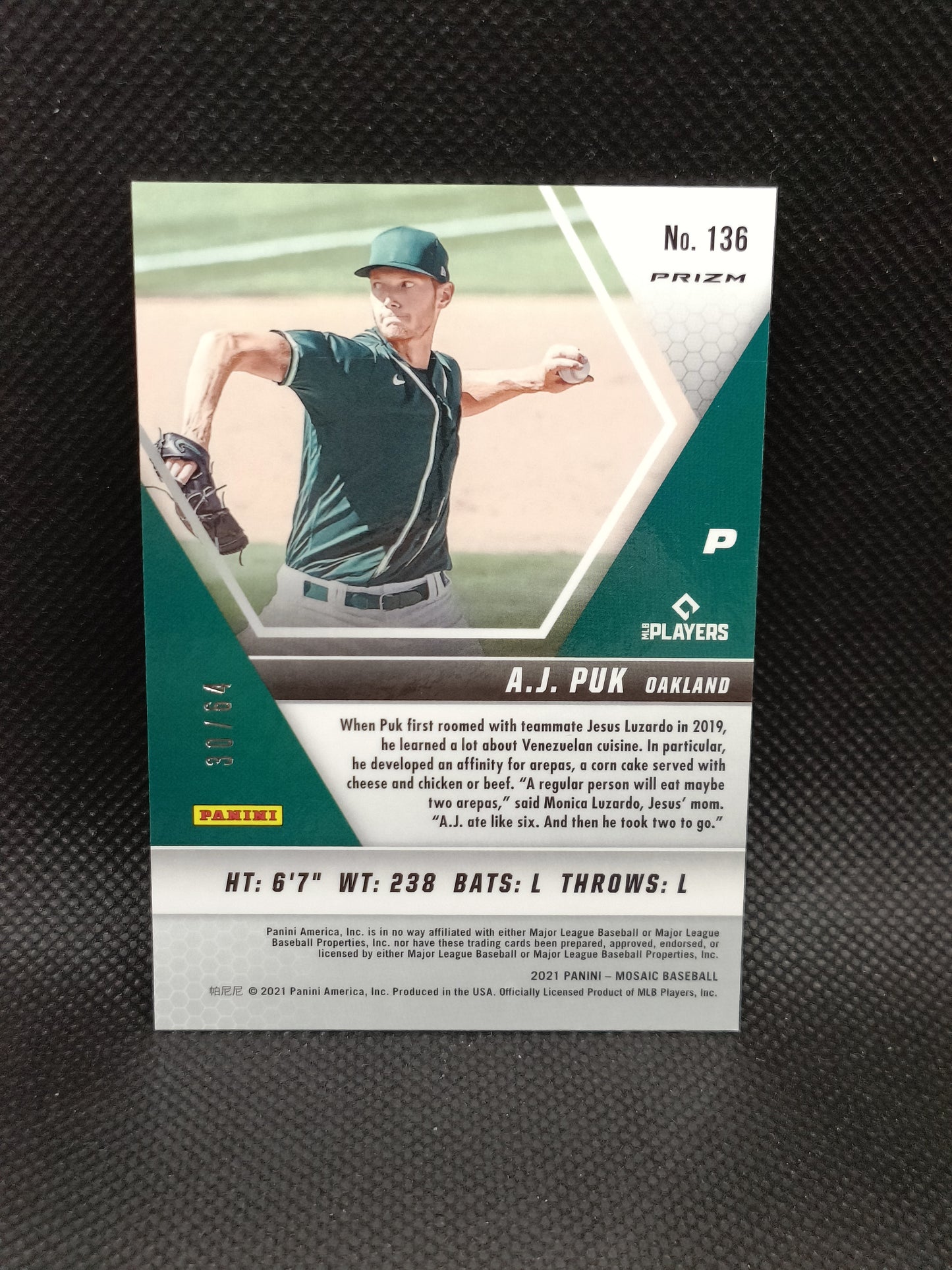 AJ Puk - 2021 Panini Mosaic Baseball Choice Fusion Red/Yellow /64 - Oakland Athletics