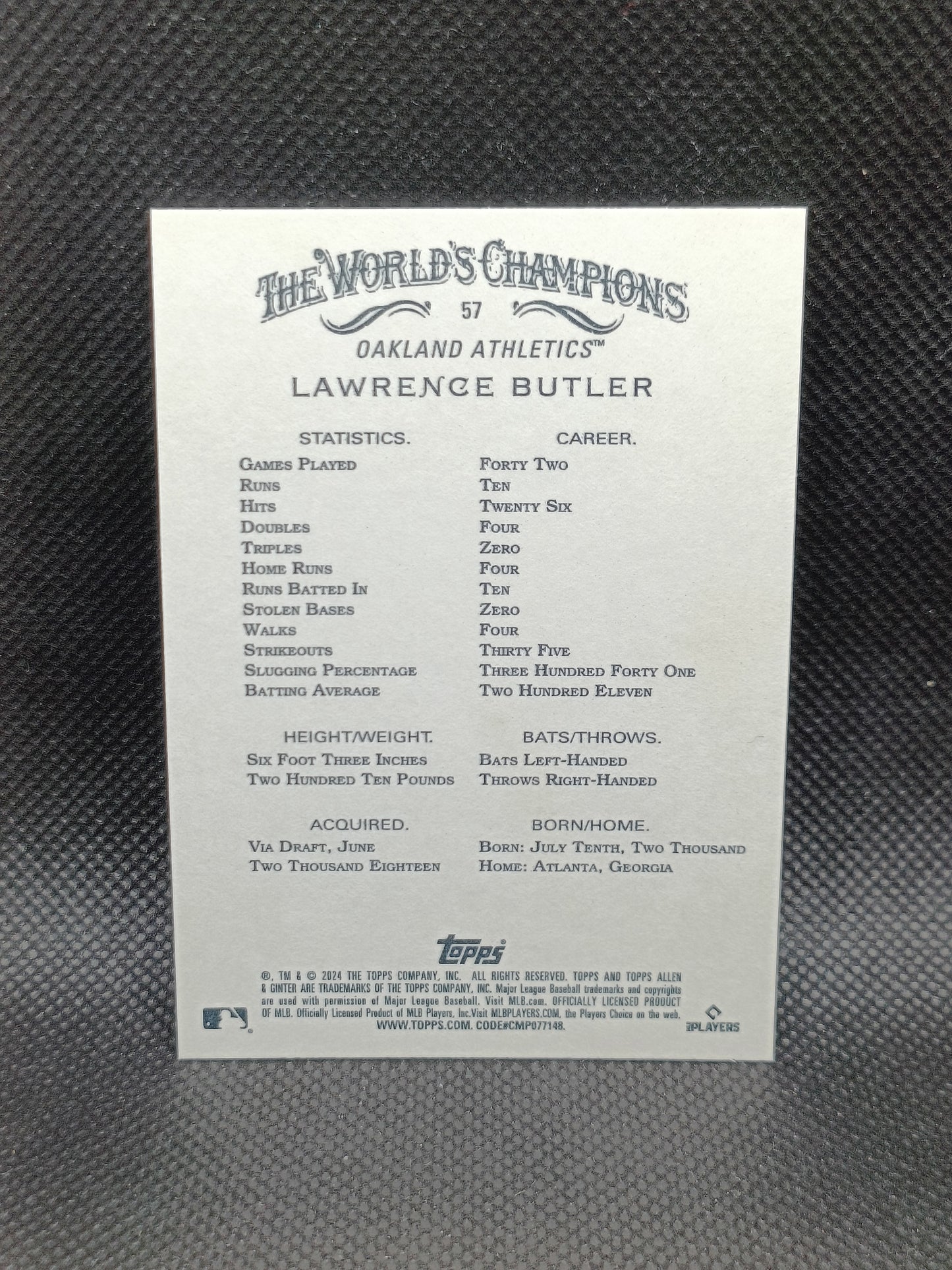 Lawrence Butler - 2024 Allen & Ginter Rookie - Oakland Athletics