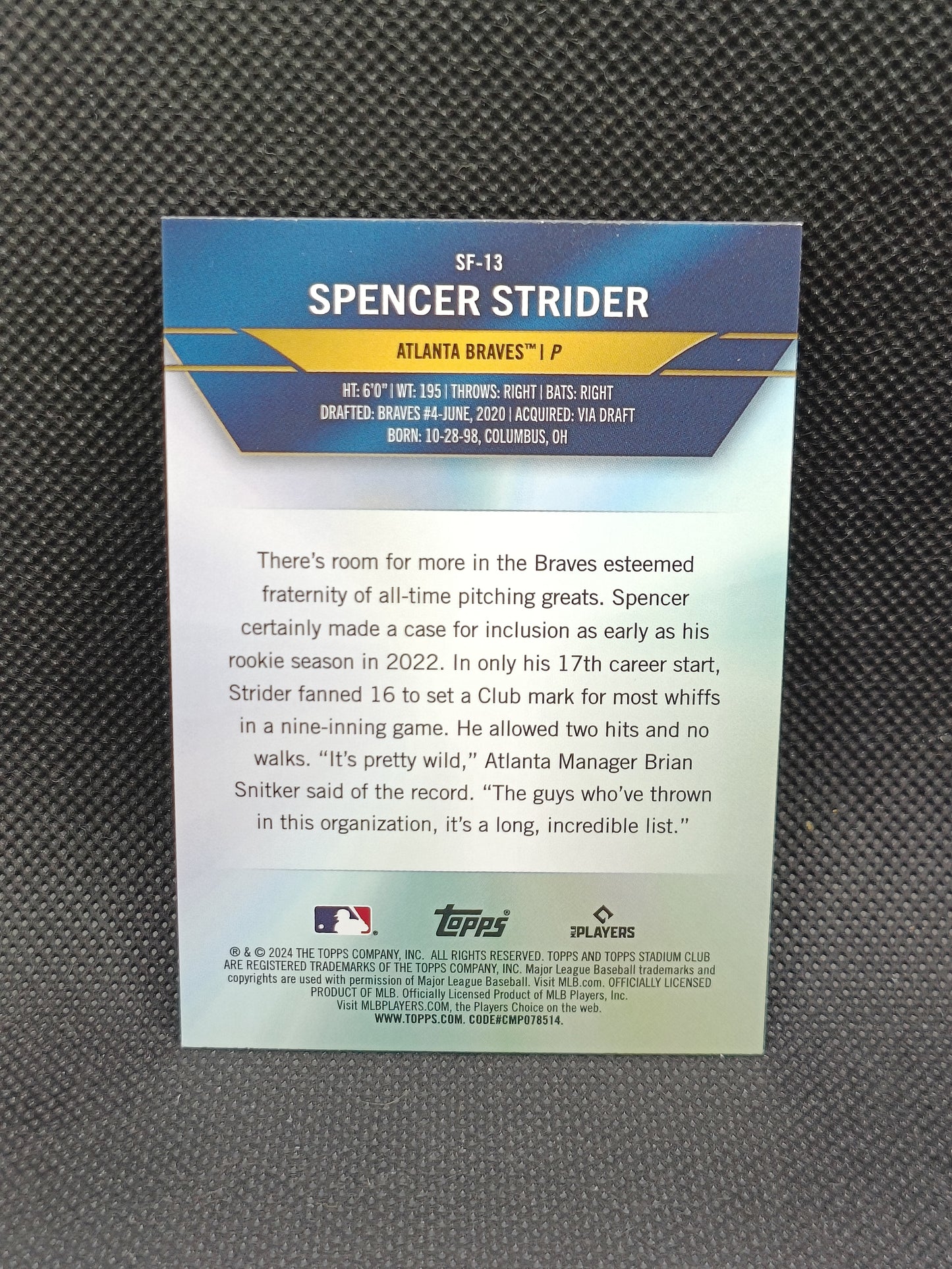 Spencer Strider - 2024 Topps Stadium Club Special Forces Insert - Atlanta Braves