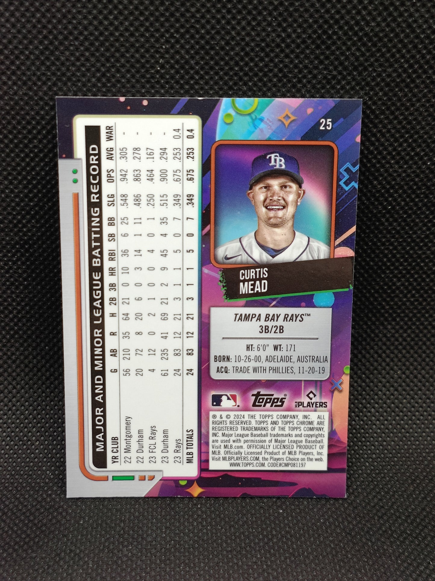 Curtis Mead - 2024 Topps Cosmic Chrome Rookie Aqua Equinox /199 - Tampa Bay Rays