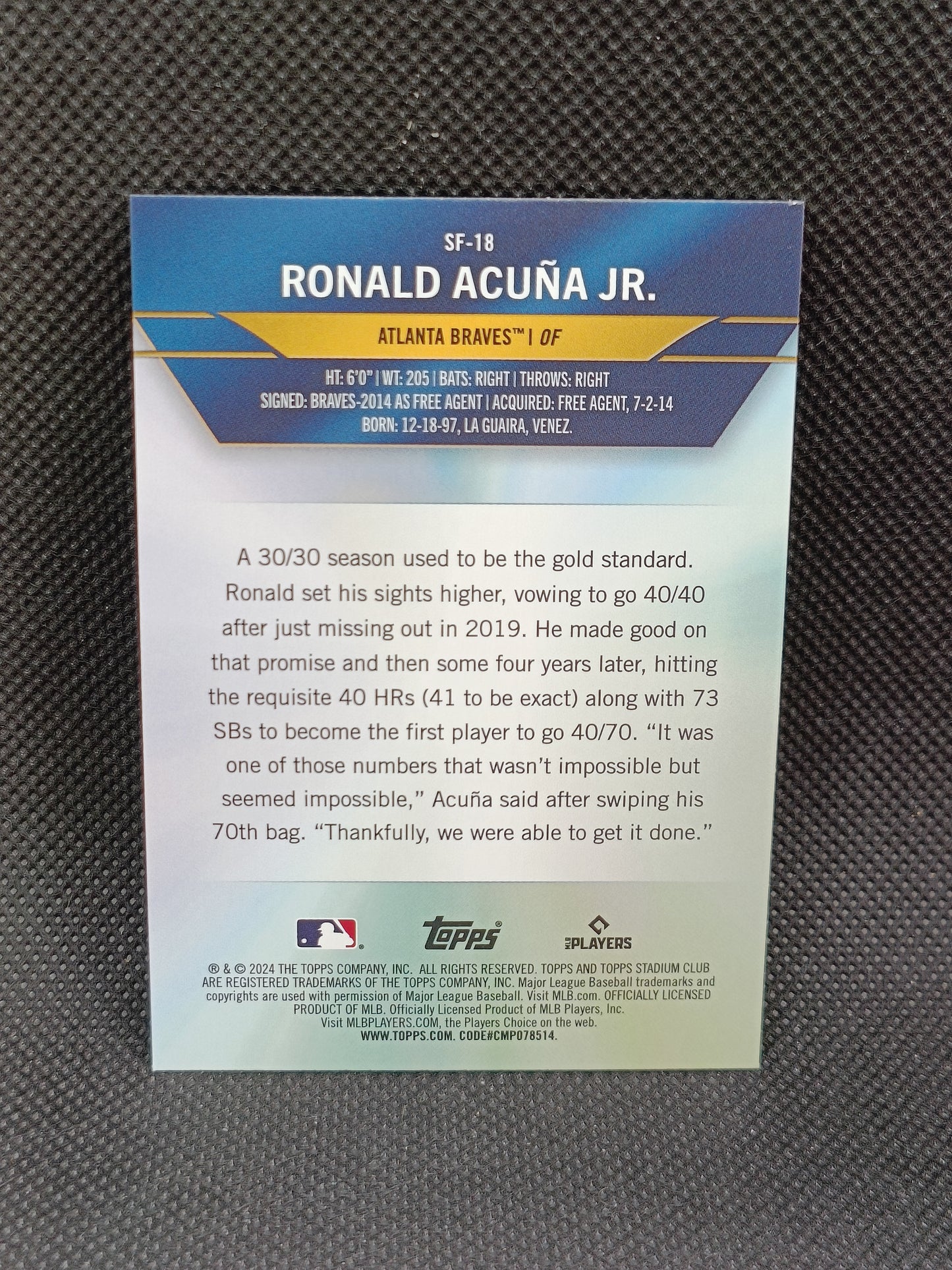 Ronald Acuna Jr - 2024 Topps Stadium Club Special Forces Insert - Atlanta Braves