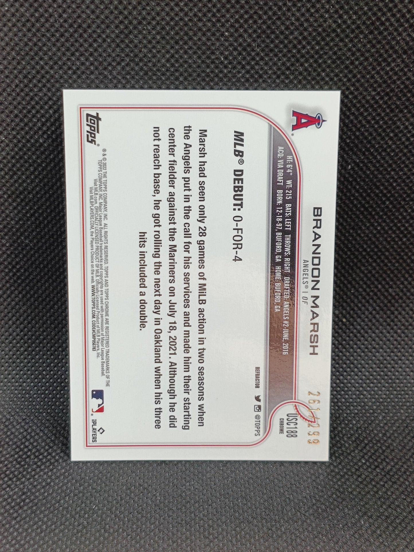 Brandon Marsh - 2022 Topps Chrome Update Rookie Debut Refractor /299 - LA Angels