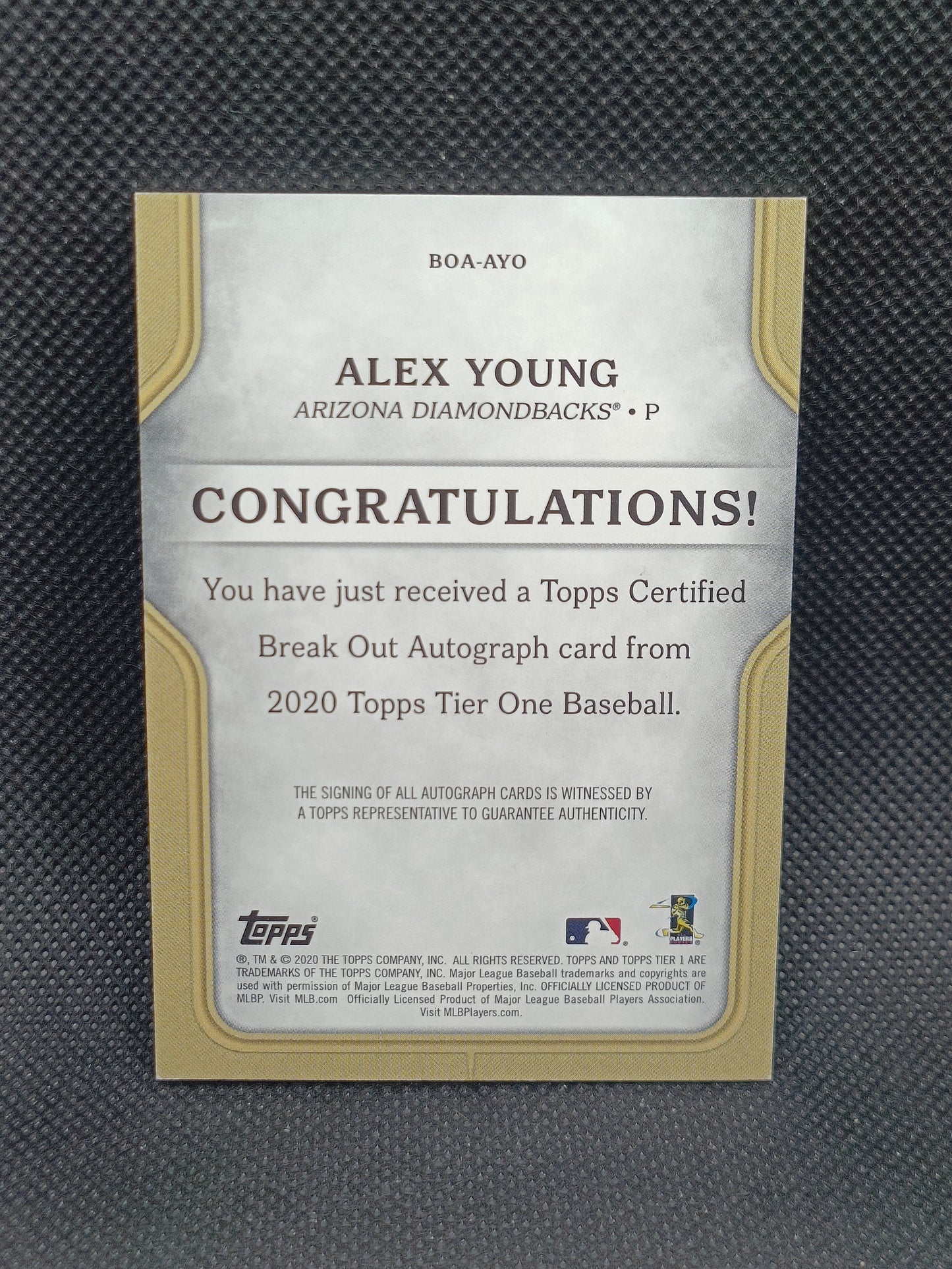 Alex Young - 2020 Topps Tier One Rookie Auto /299 - Arizona Diamondbacks