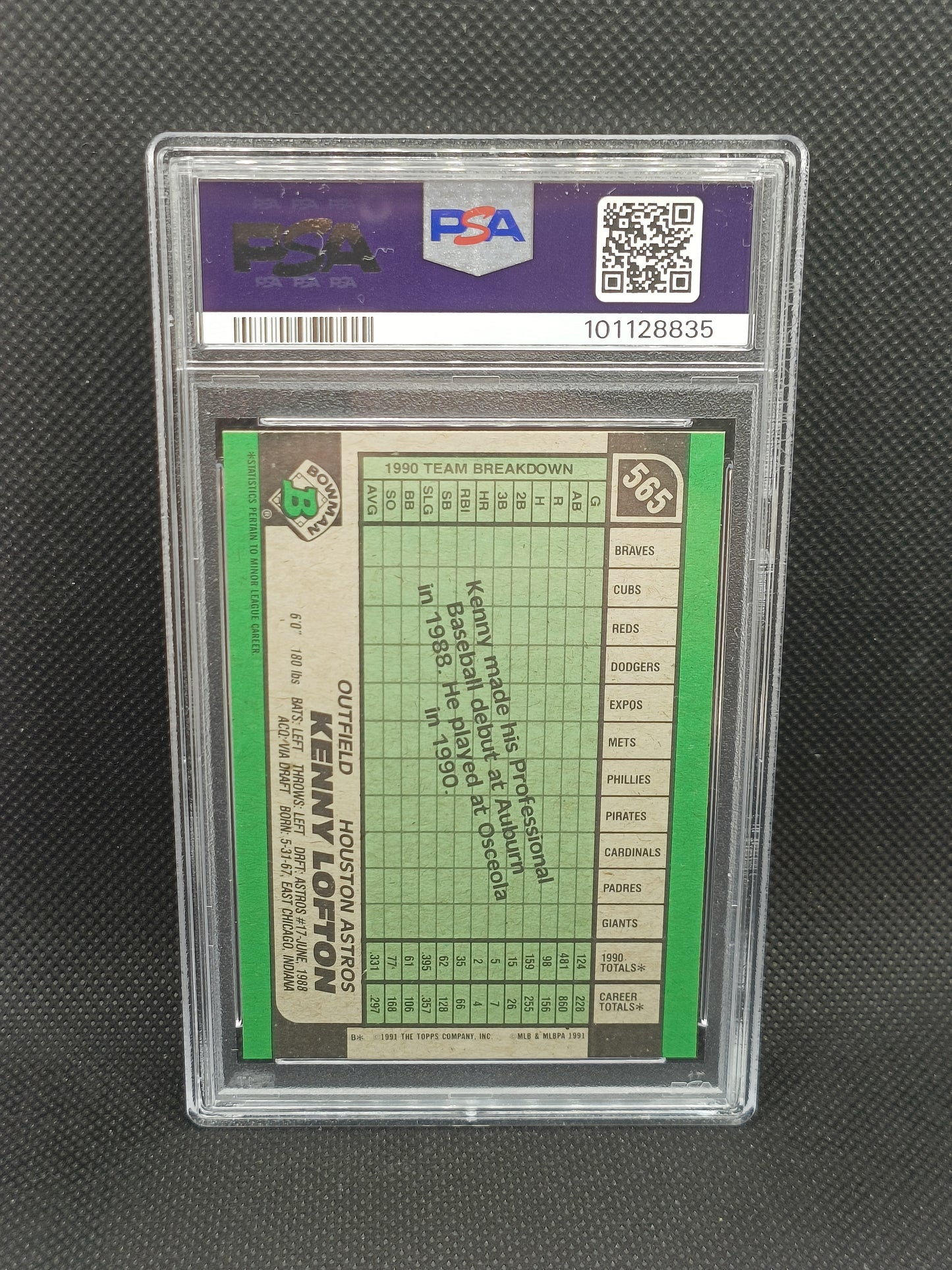 Kenny Lofton - 1991 Bowman Rookie - PSA 8 - Houston Astros