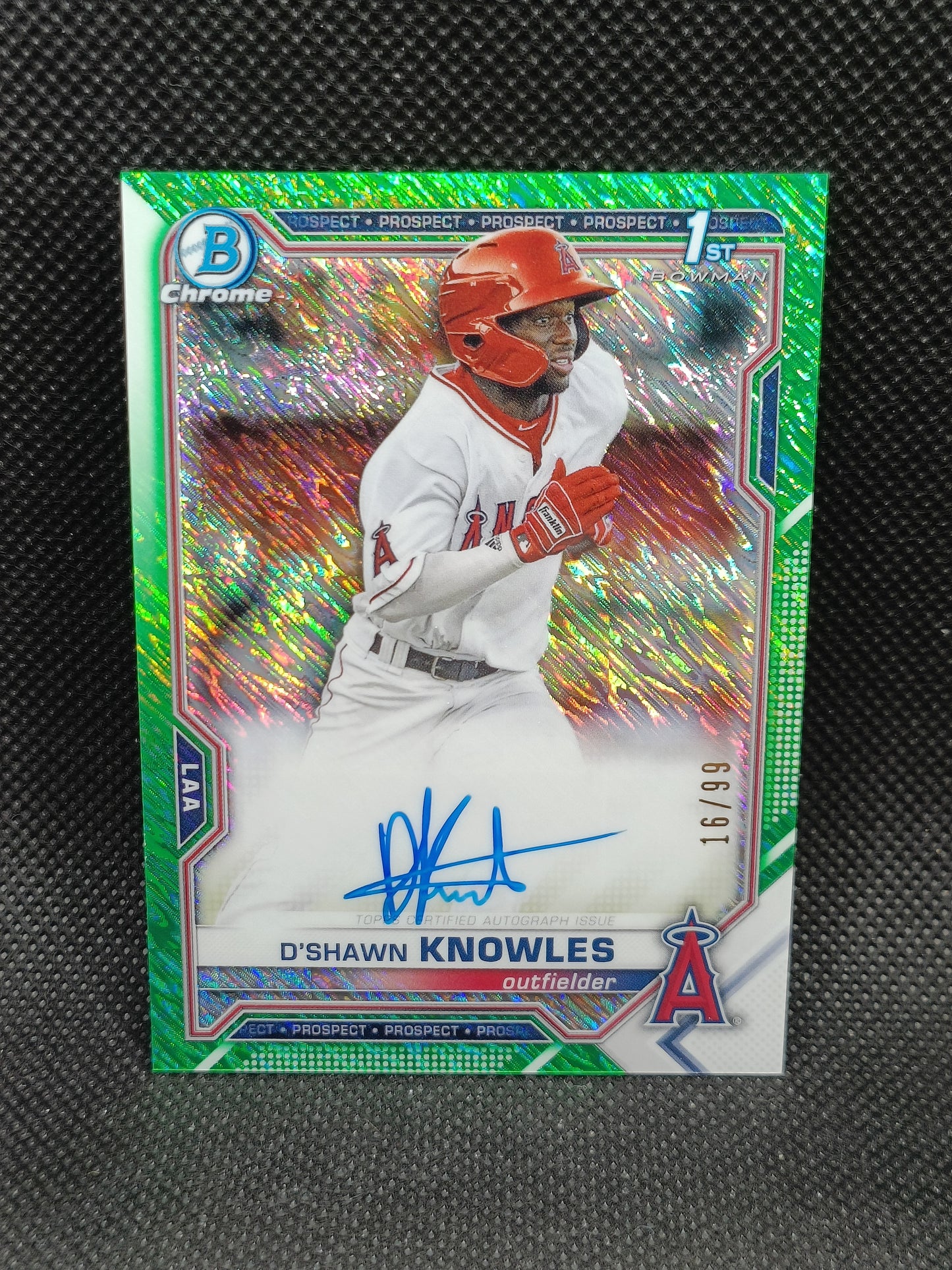 D'Shawn Knowles - 2021 Bowman Chrome 1st Bowman Auto Green Shimmer /99 - LA Angels