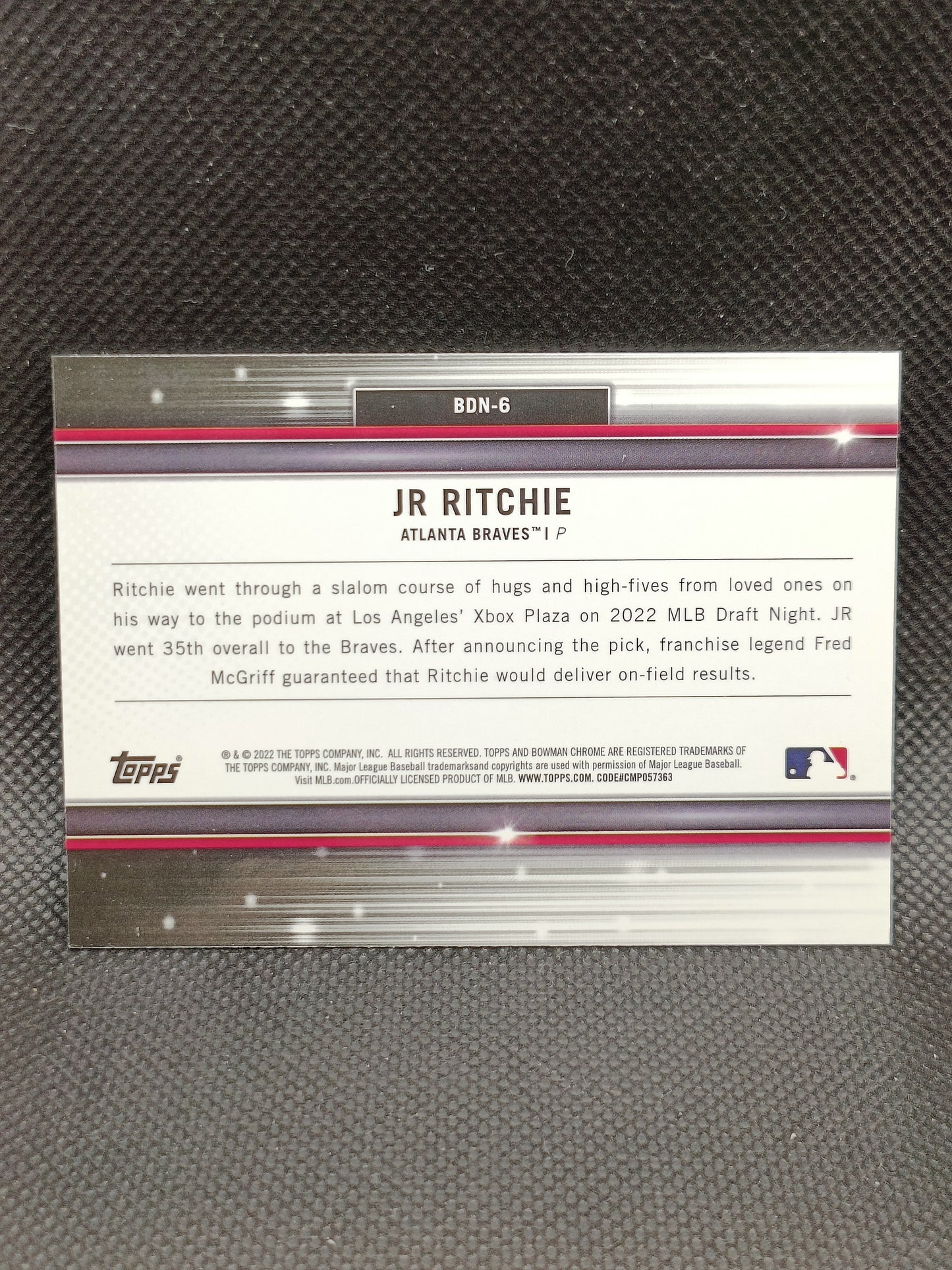 JR Ritchie - 2022 Bowman Draft Chrome Draft Night Insert - Atlanta Braves