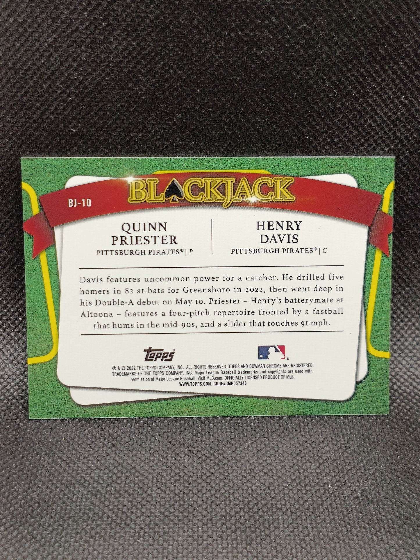 Quinn Priester & Henry Davis - 2022 Bowman Draft Chrome Blackjack Insert - Pittsburgh Pirates