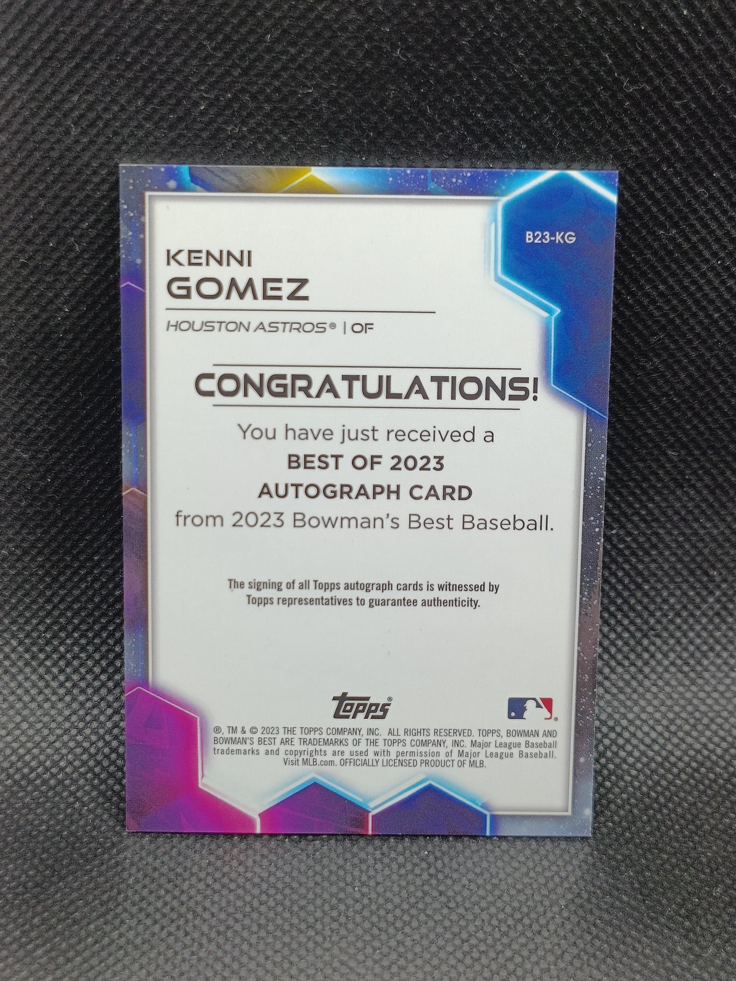 Kenni Gomez - 2023 Bowman's Best Auto - Houston Astros